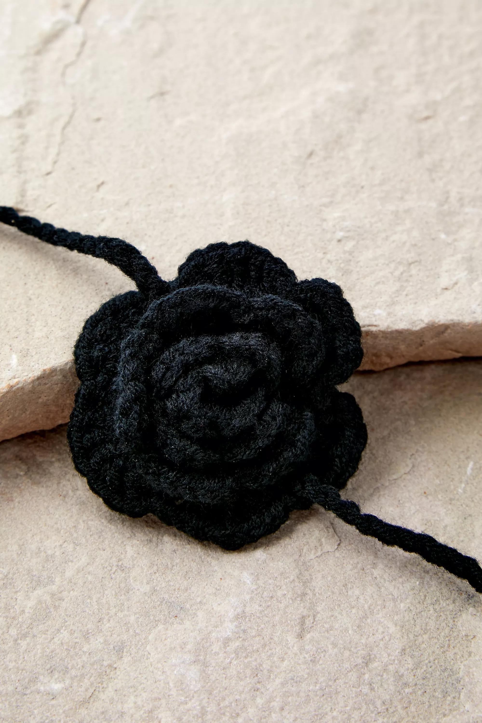Black Isabella Knit Flower Choker Necklace, , large image number 1