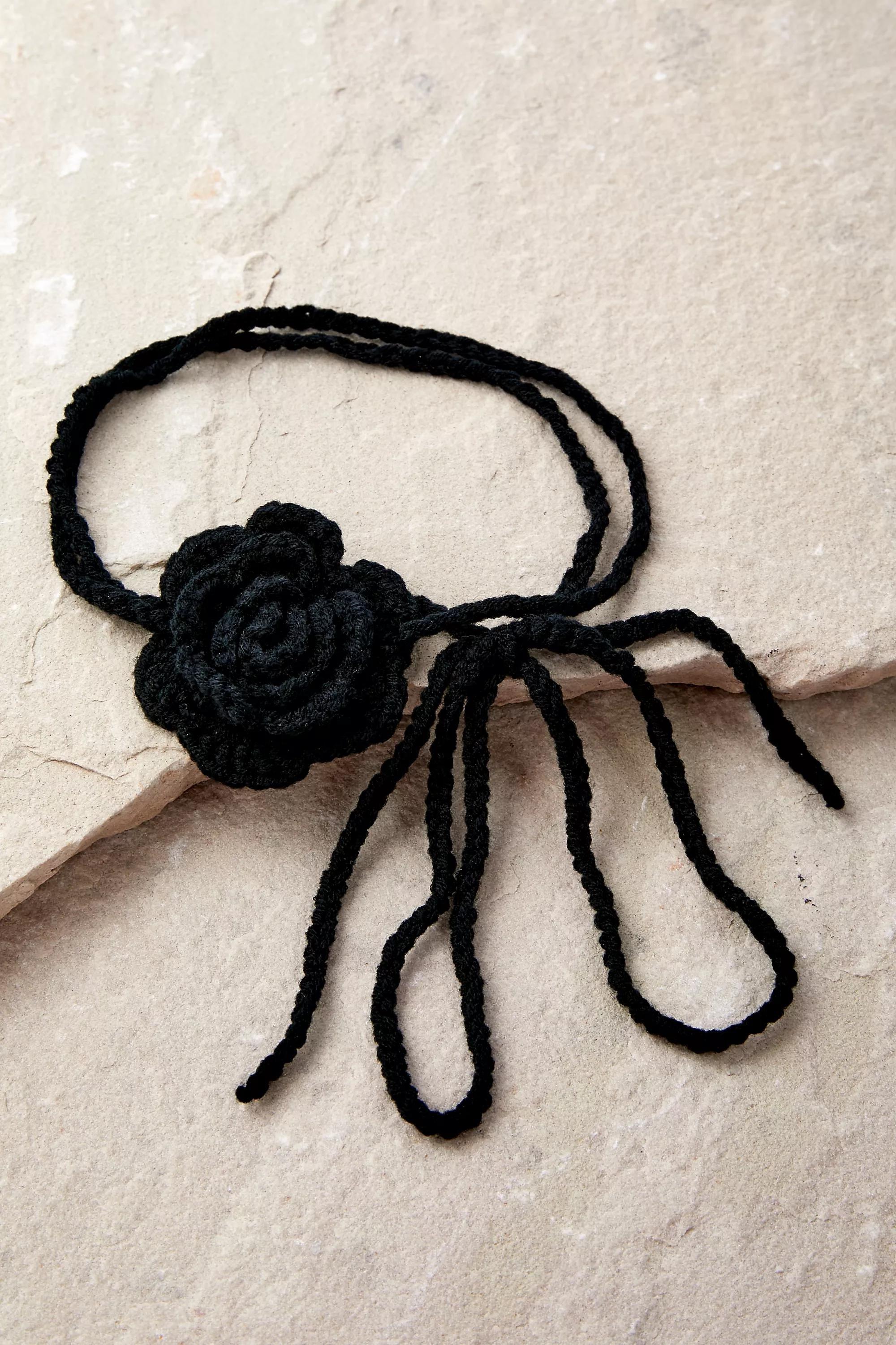 Black Isabella Knit Flower Choker Necklace, , large image number 2