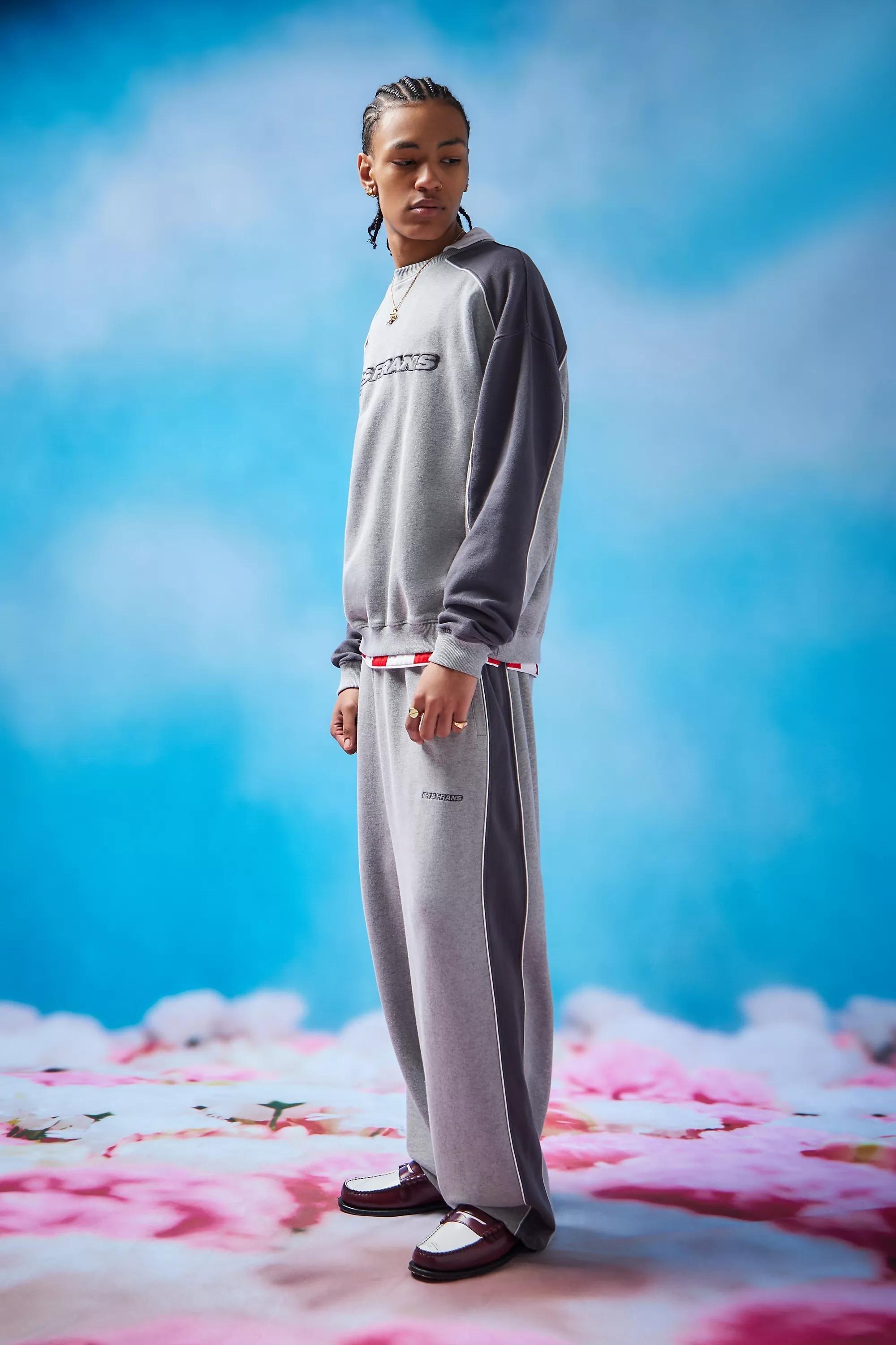 Grey Panelled Harri Baggy Joggers, , large image number 1