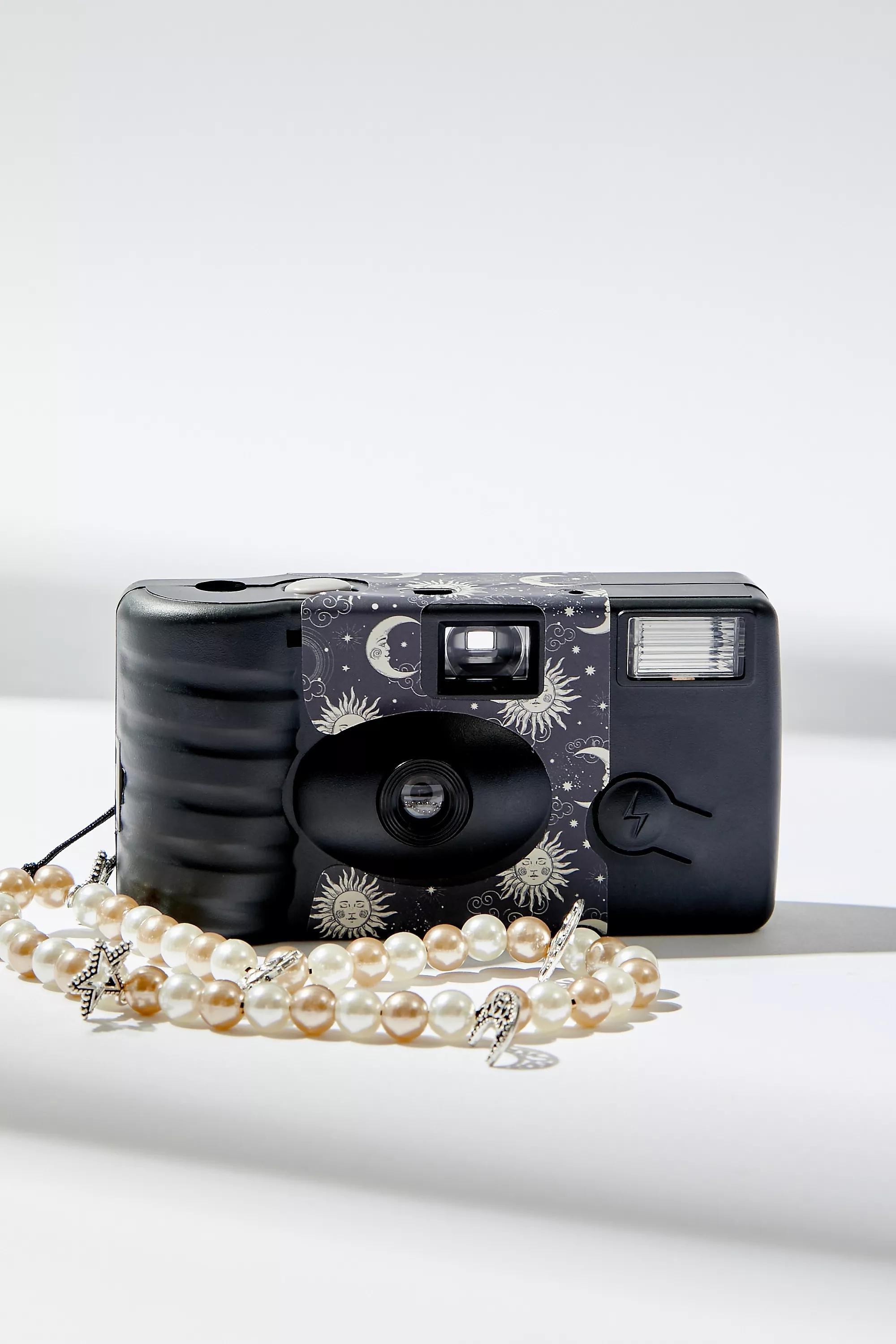 Black Celestial Print Disposable Camera With Strap, , large image number 0