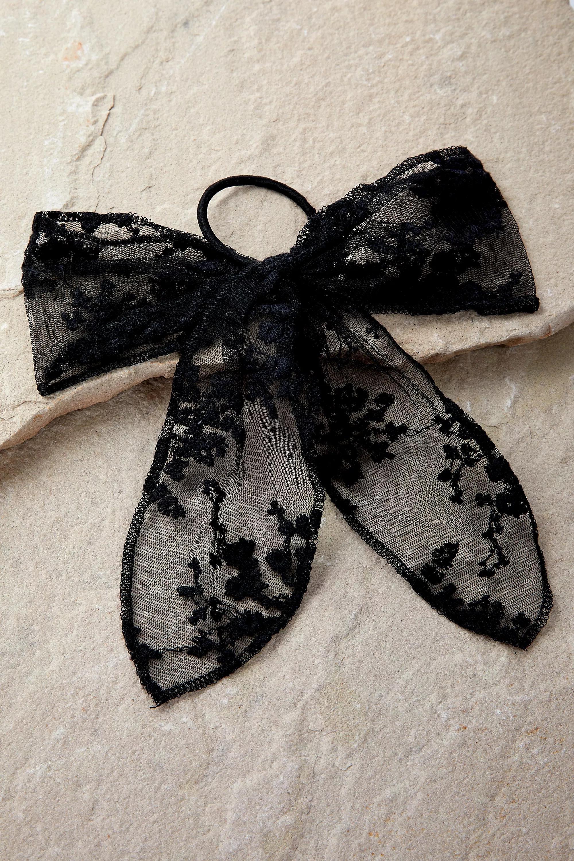 Black Lace Bow Hair Bobble, , large image number 0