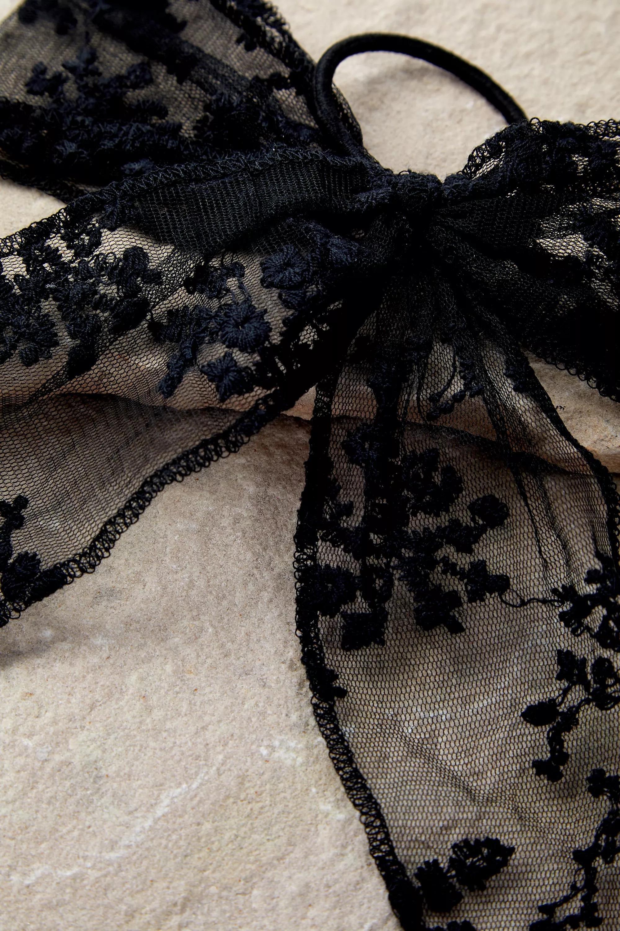 Black Lace Bow Hair Bobble, , large image number 2