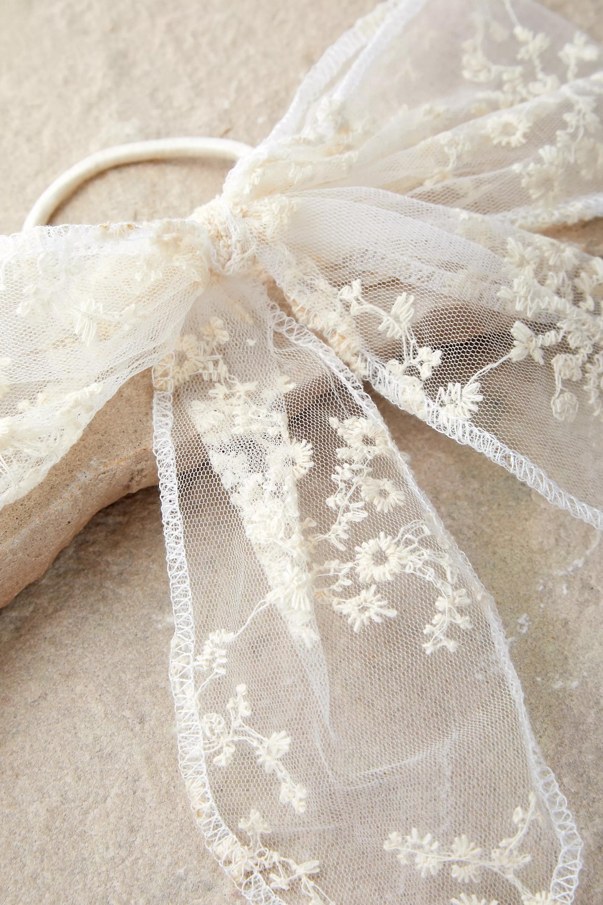 Cream Lace Bow Hair Bobble, , large image number 1