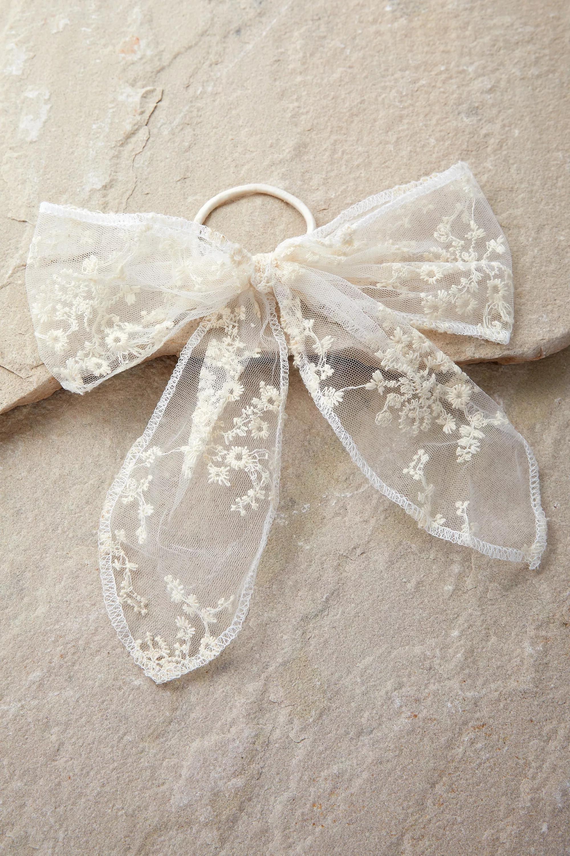 Cream Lace Bow Hair Bobble, , large image number 2