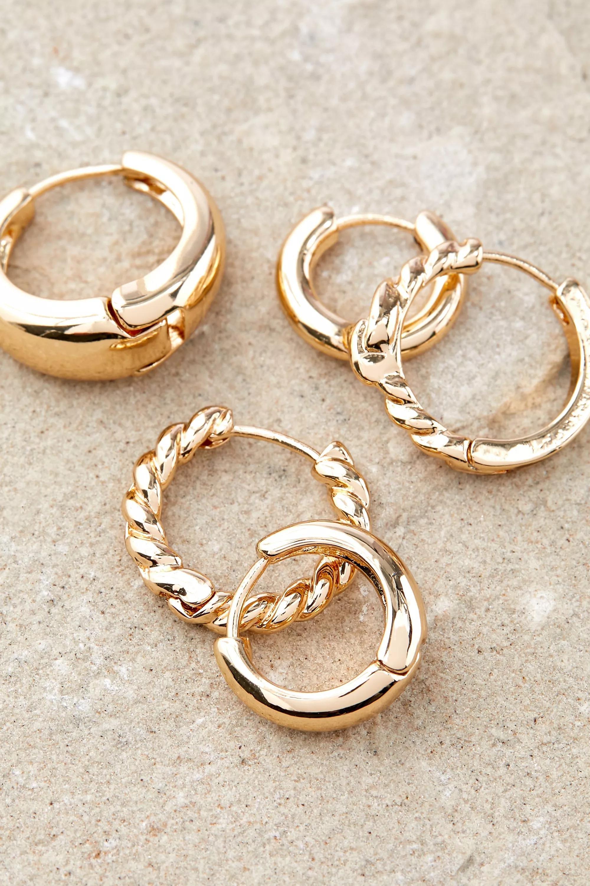 Gold-Tone Hoop Earrings, Set Of 5, GOLD, large image number 0