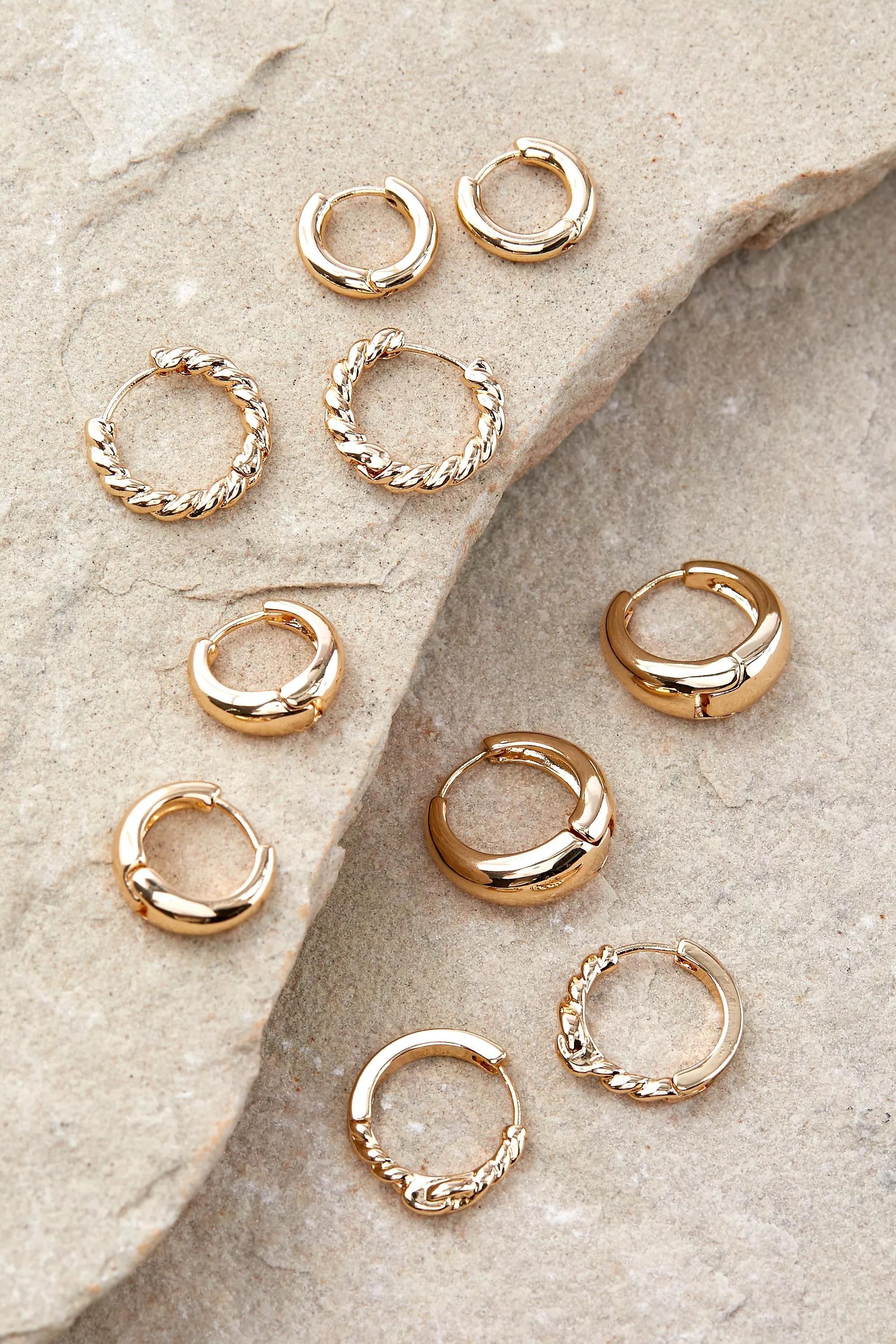 Gold-Tone Hoop Earrings, Set Of 5, GOLD, large image number 2