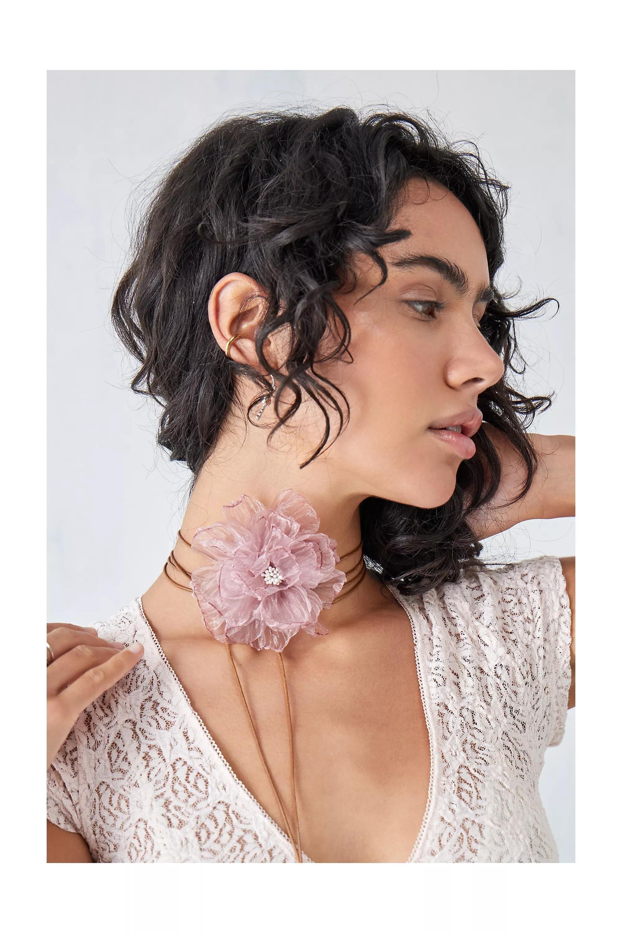 Pink Organza Flower Choker, , large image number 0