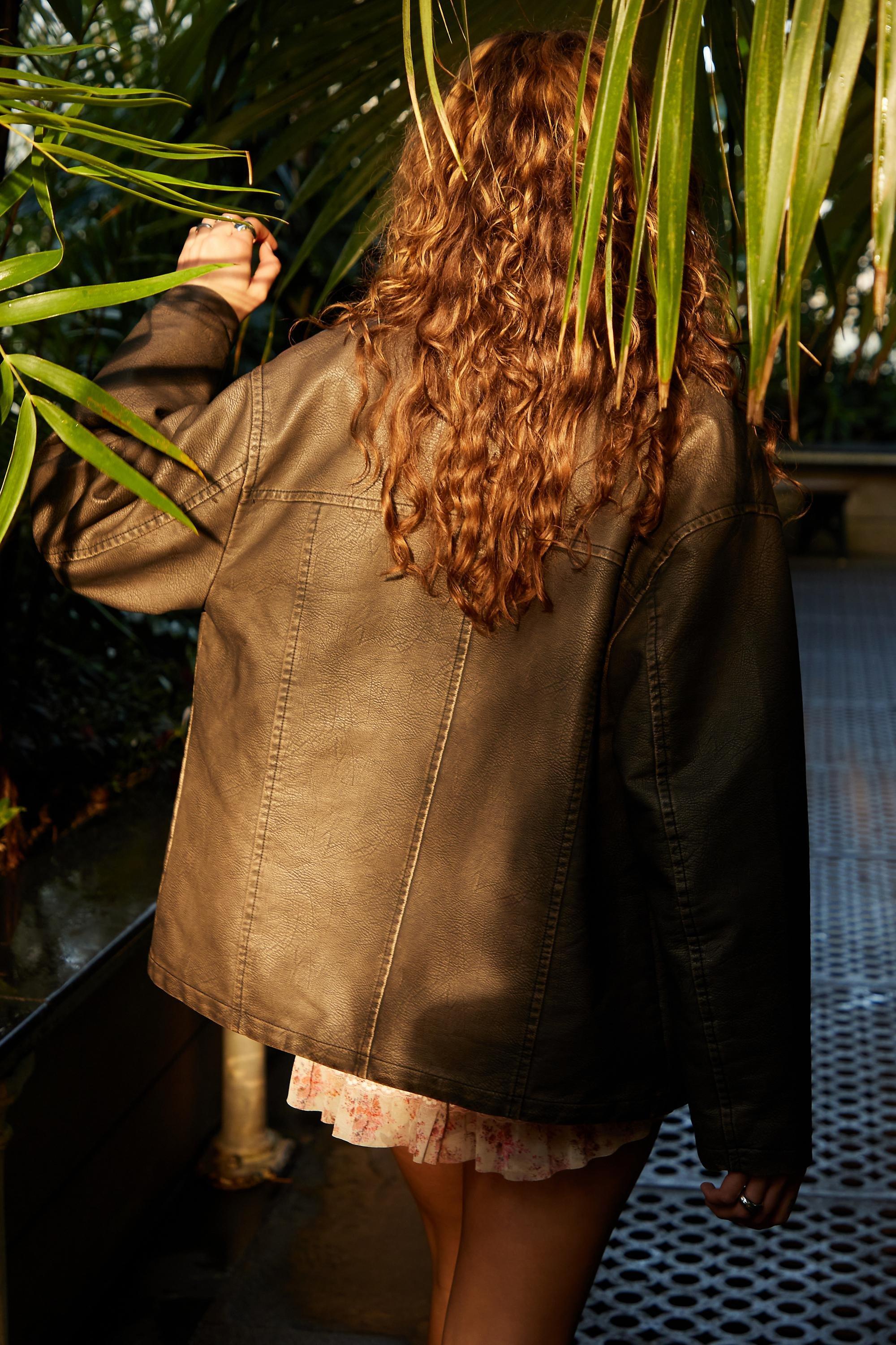 Brown Faux Leather Workwear Jacket, , large image number 3