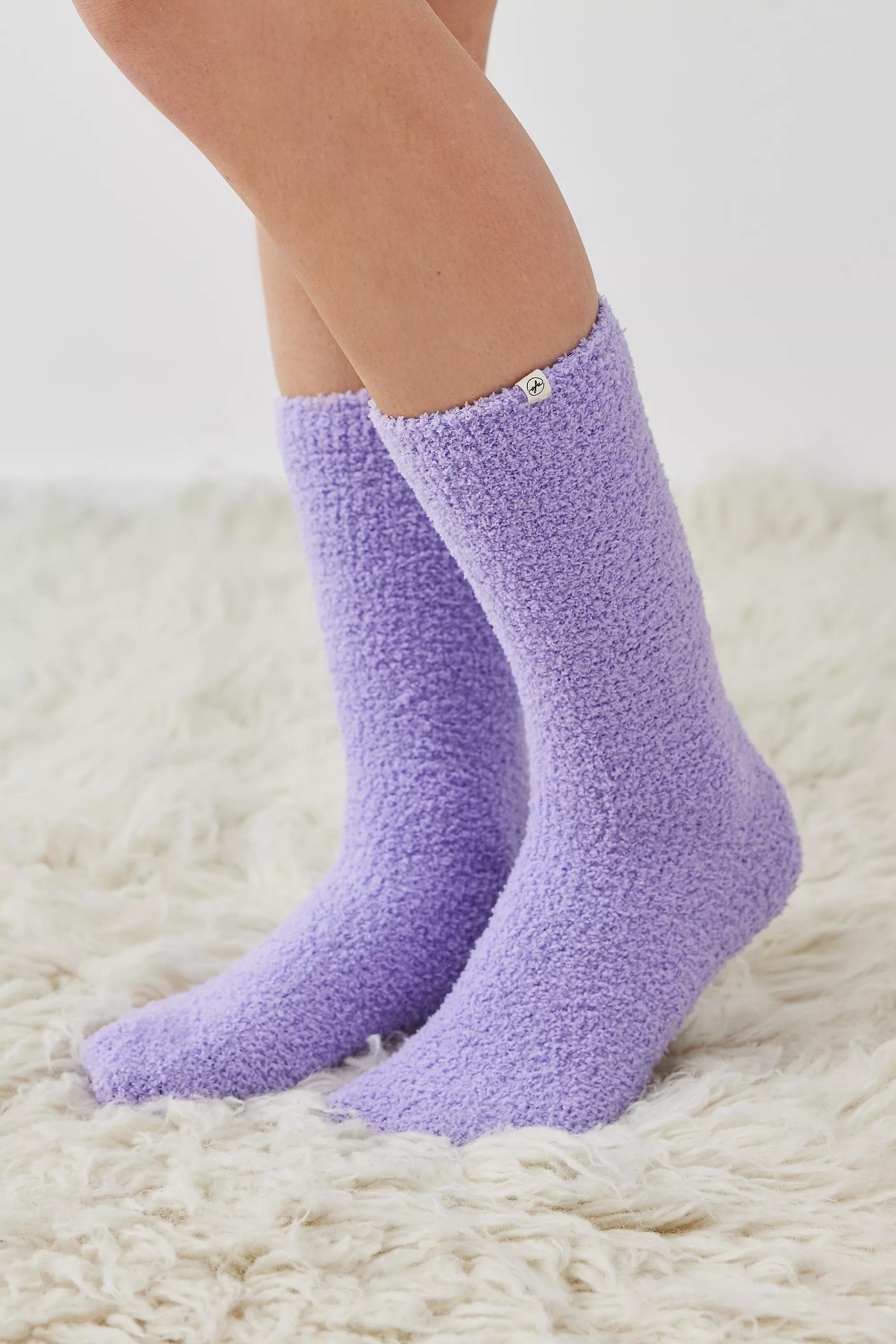 Purple Out From Under Plain Colour Cosy Knit Socks, , large image number 0