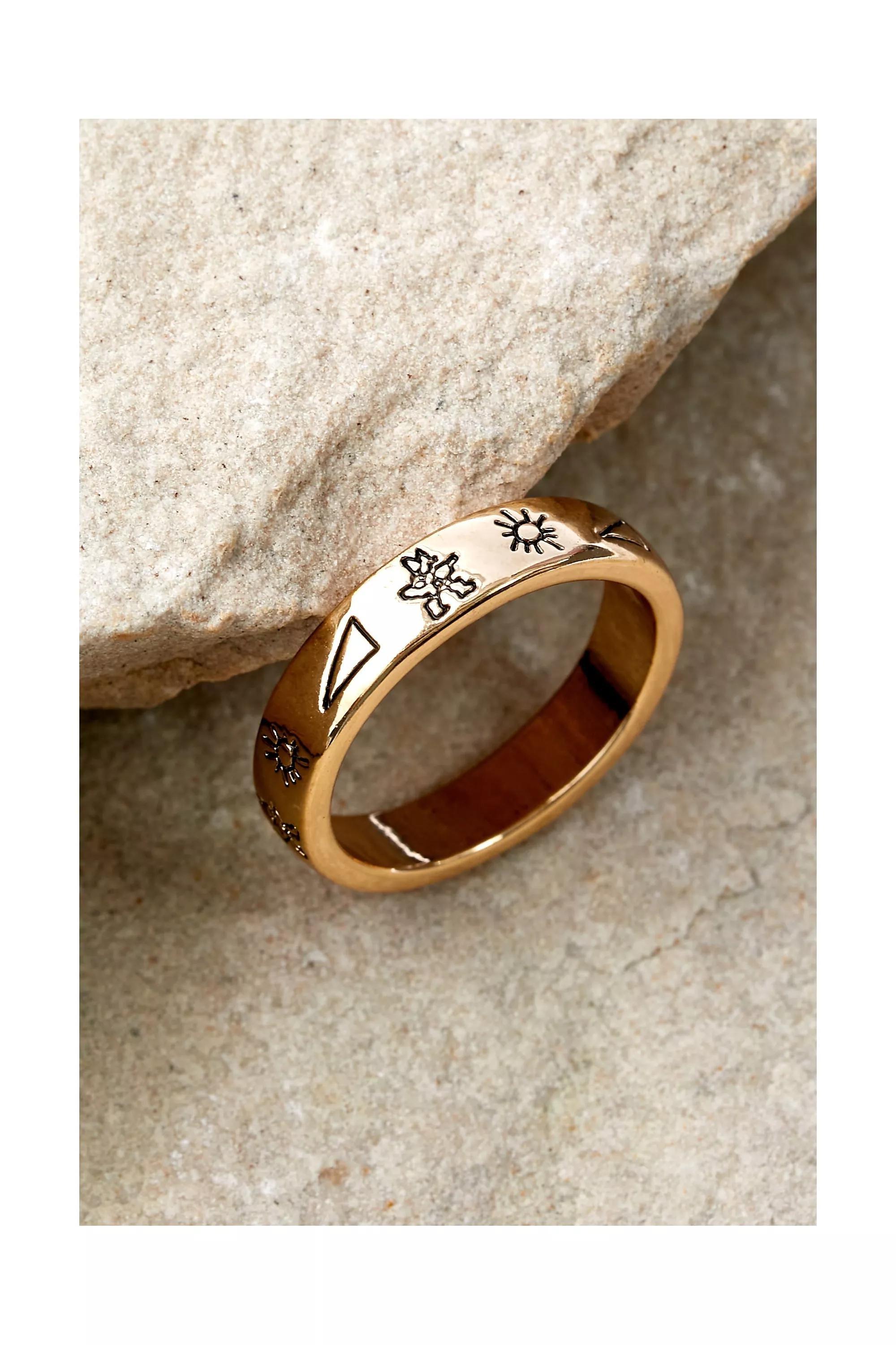 Urban Outfitters - Gold Nomad Embossed Logo Ring