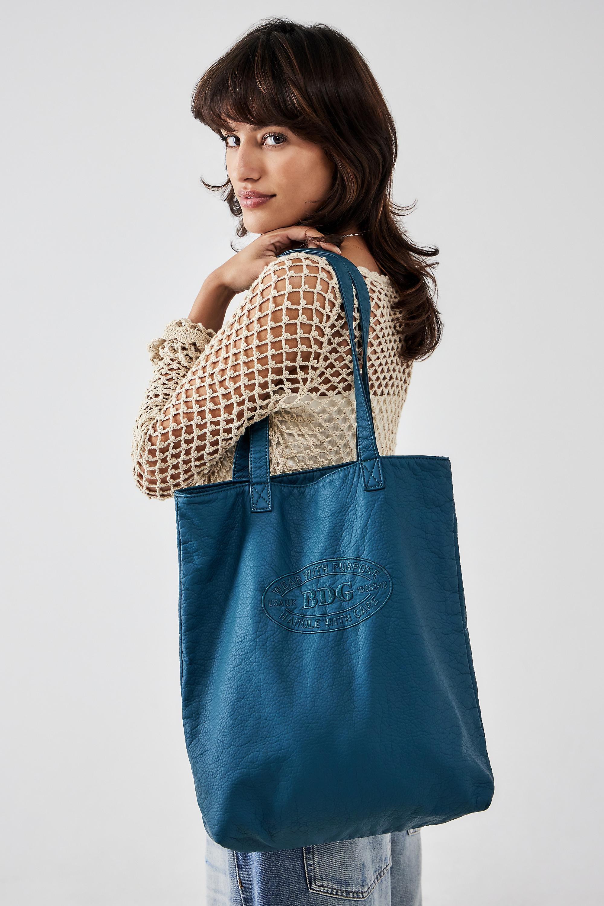 Black Bdg Washed Leather Tote Bag, TURQ D, large image number 0