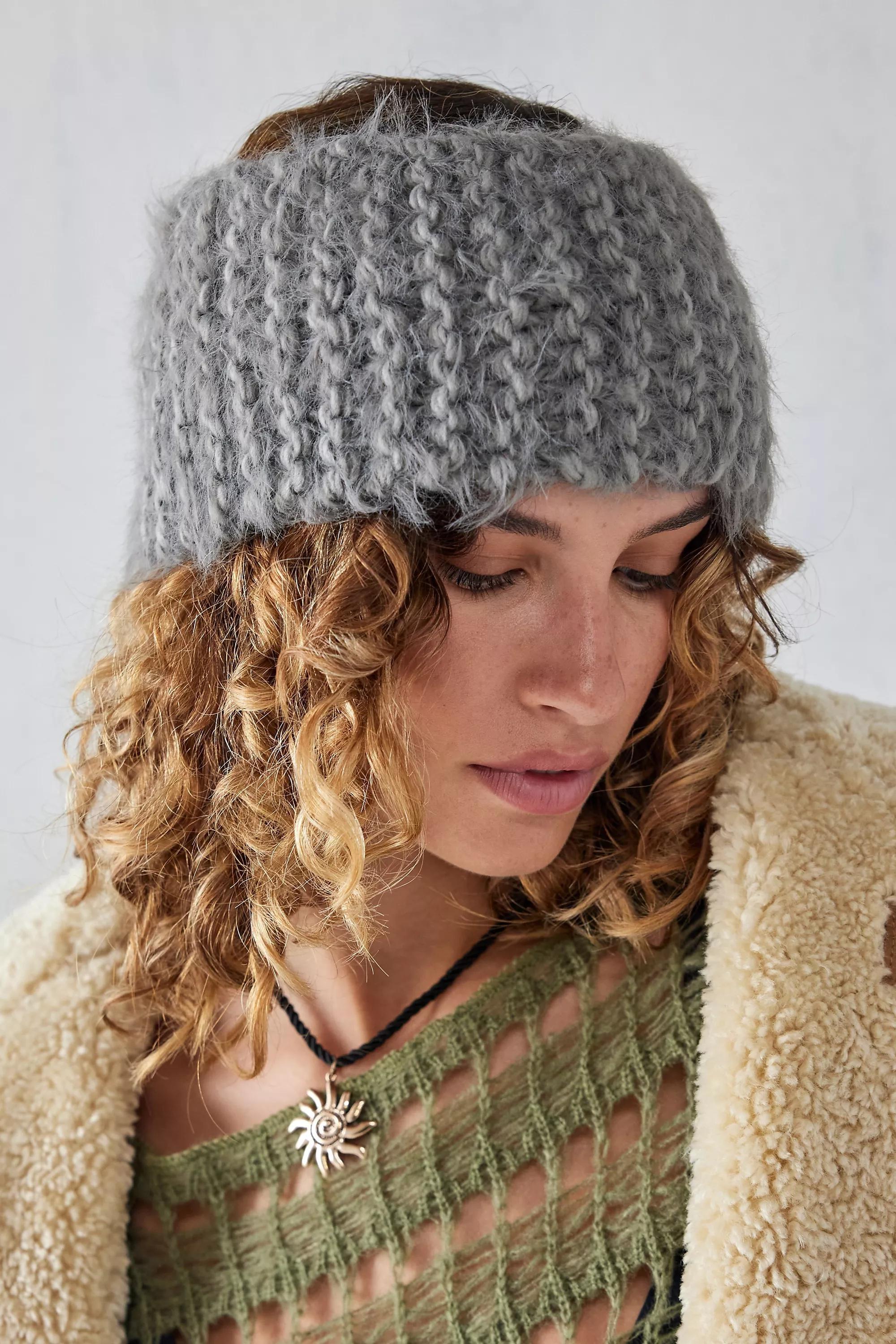Grey Fluffy Knit Headband, , large image number 0