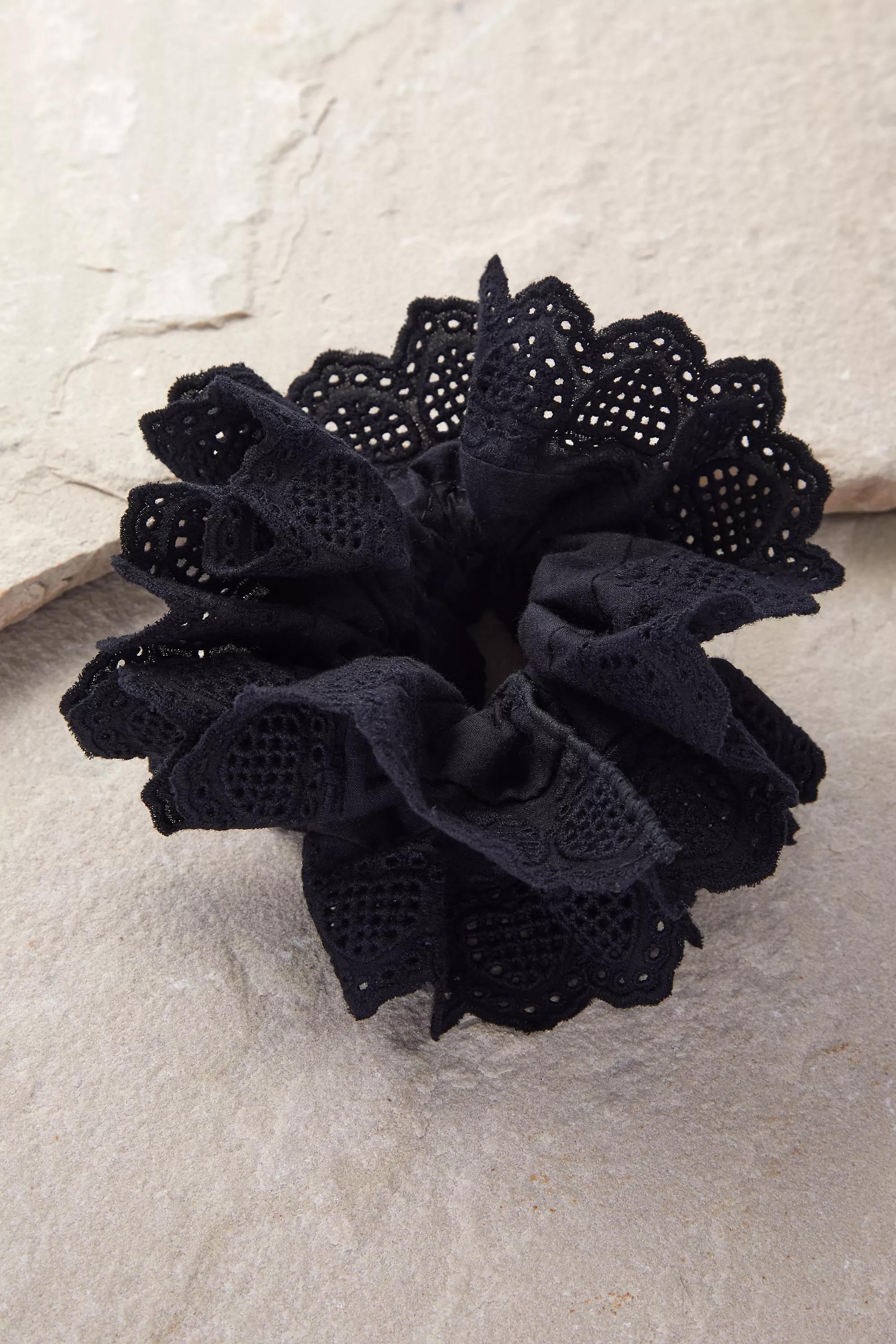 Black Cotton Lace Scrunchie, BLK, large image number 0