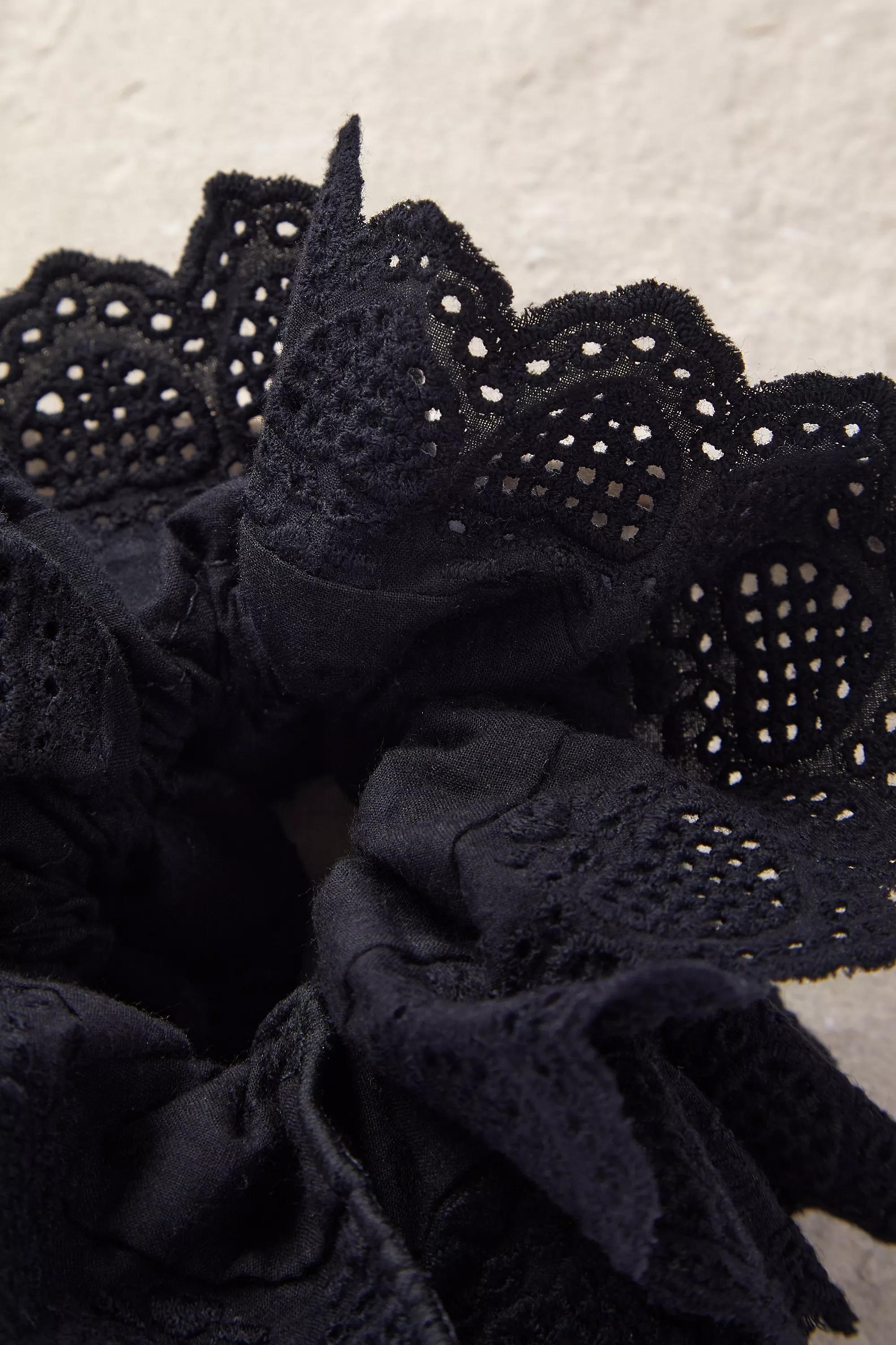 Black Cotton Lace Scrunchie, BLK, large image number 2