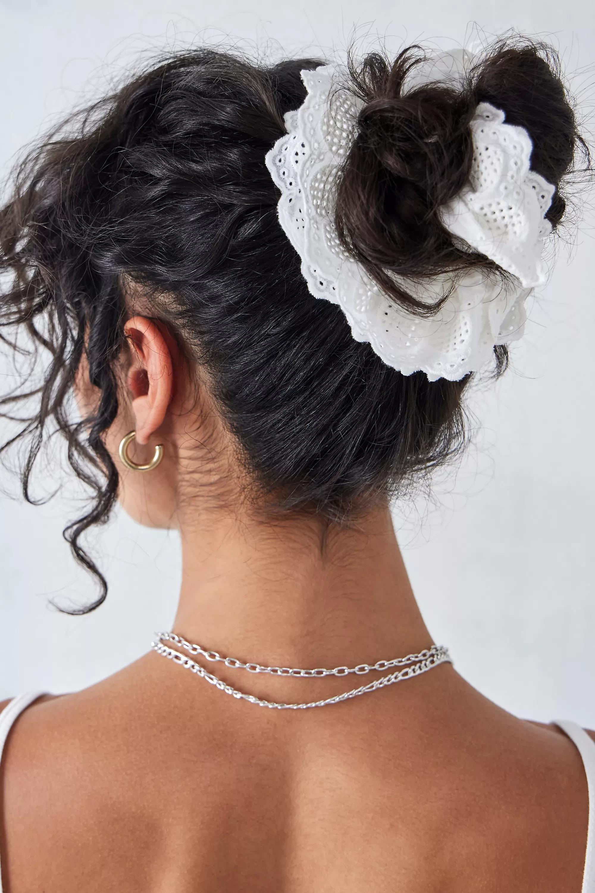 White Cotton Lace Scrunchie, WHT, large image number 0