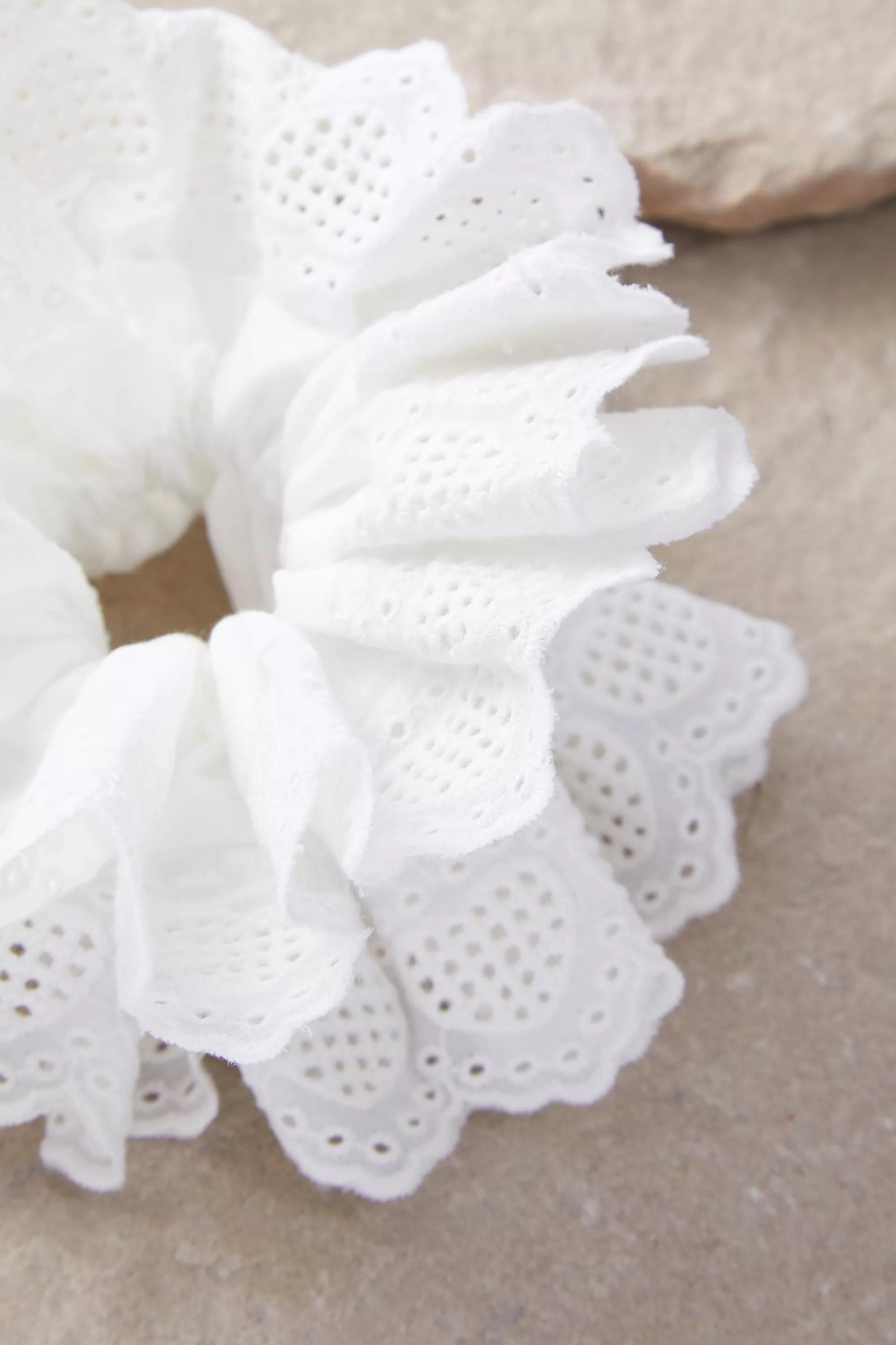 White Cotton Lace Scrunchie, WHT, large image number 2