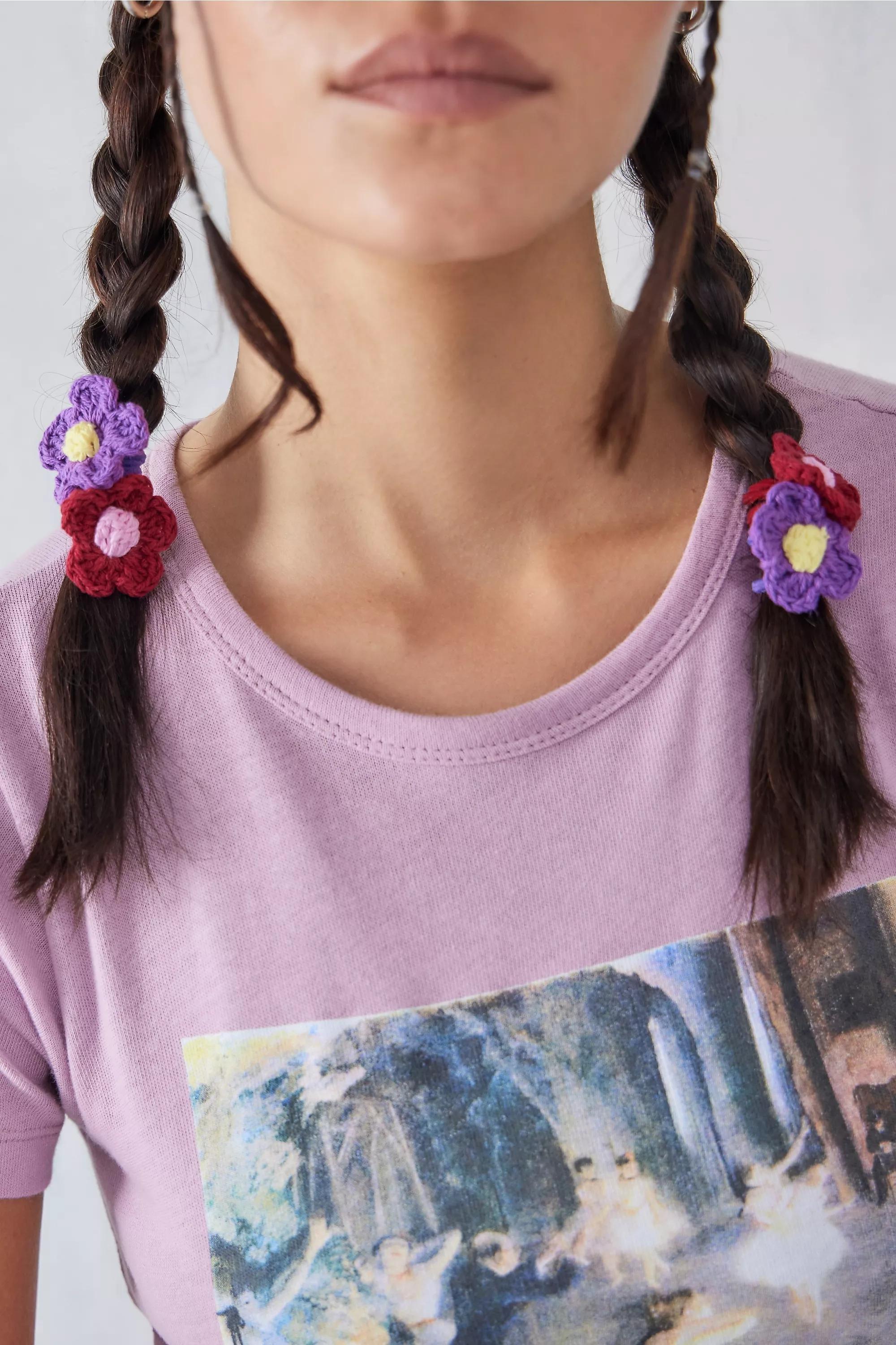Purple Kitted Flower Hair Bobbles, Set Of 4, , large image number 0