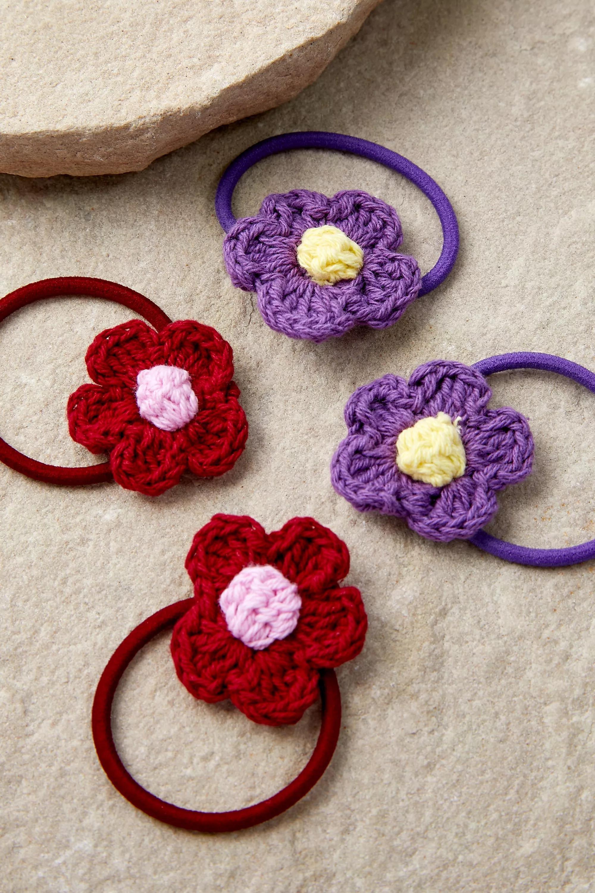Purple Kitted Flower Hair Bobbles, Set Of 4, , large image number 2