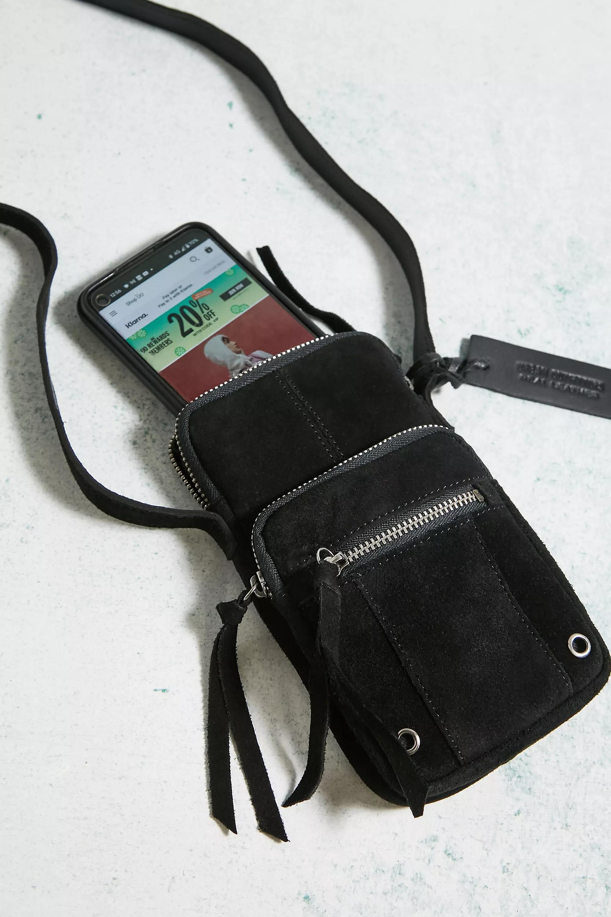 Black Suede Crossbody Phone Pouch, , large image number 0