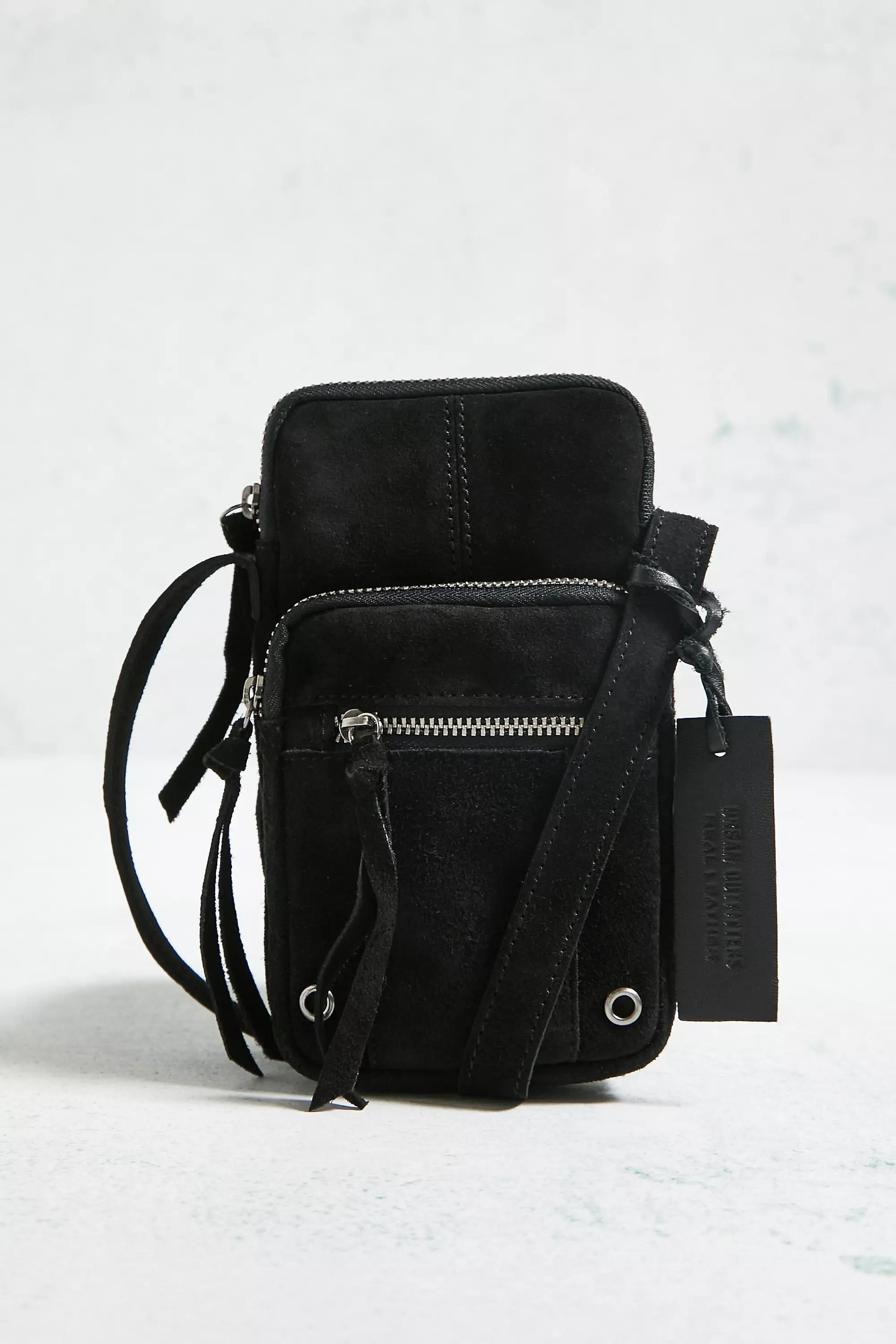 Black Suede Crossbody Phone Pouch, , large image number 1