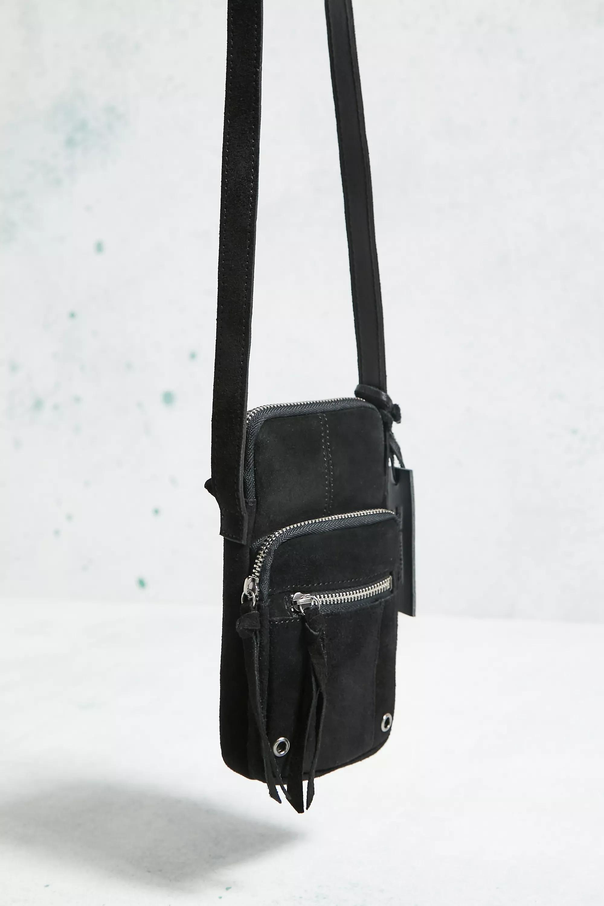 Black Suede Crossbody Phone Pouch, , large image number 2