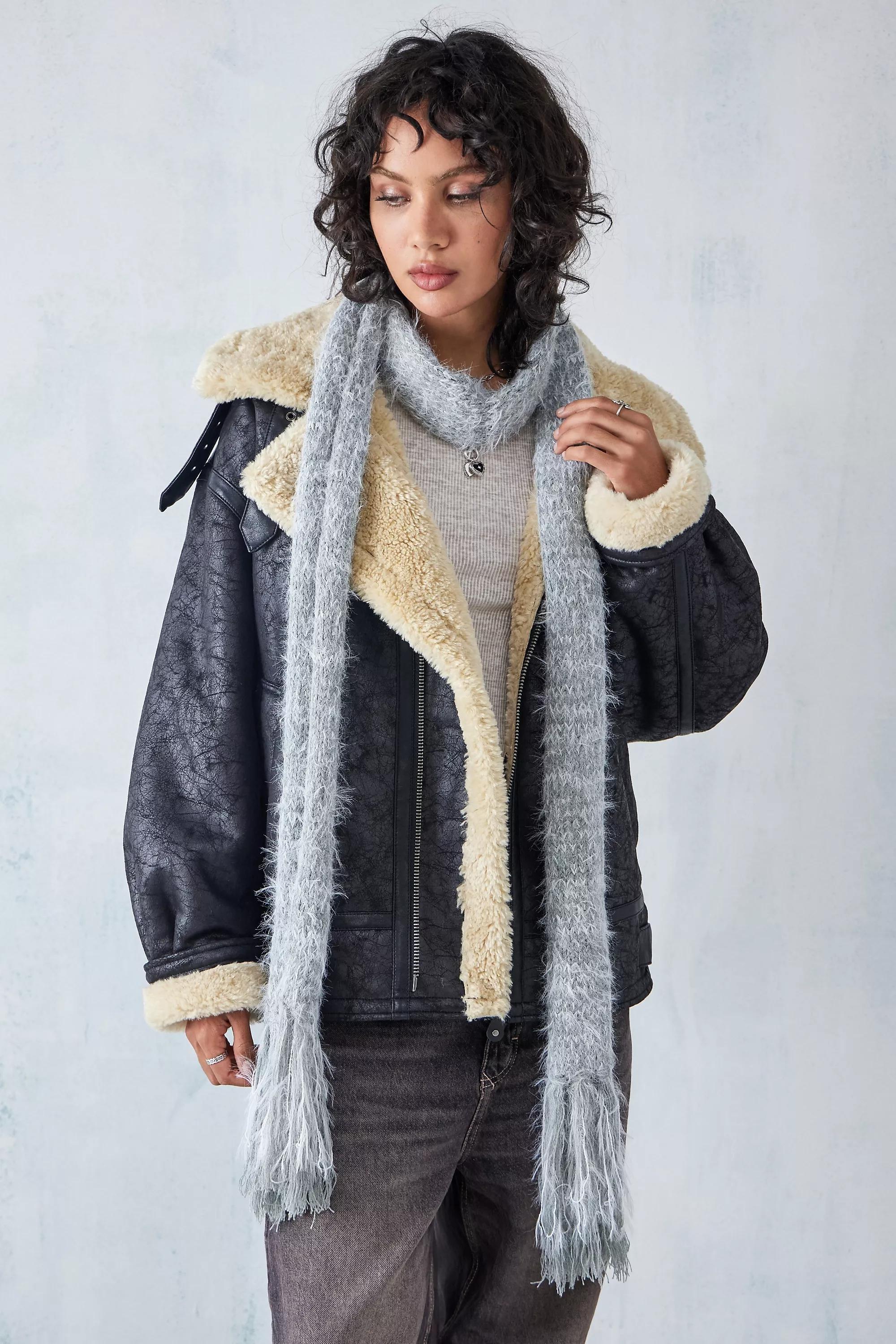 Grey Fluffy Knit Scarf, , large image number 0