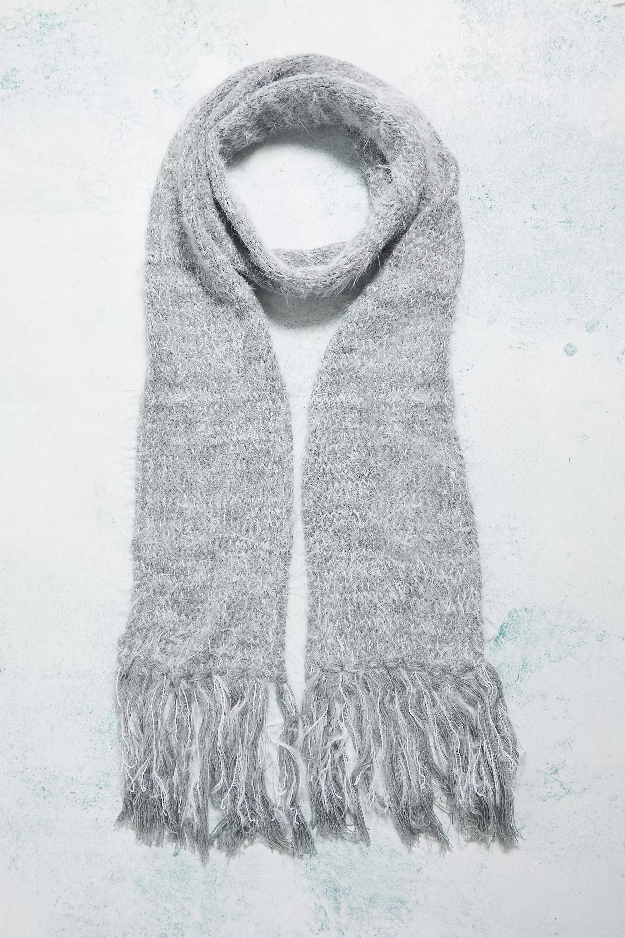 Grey Fluffy Knit Scarf, , large image number 2