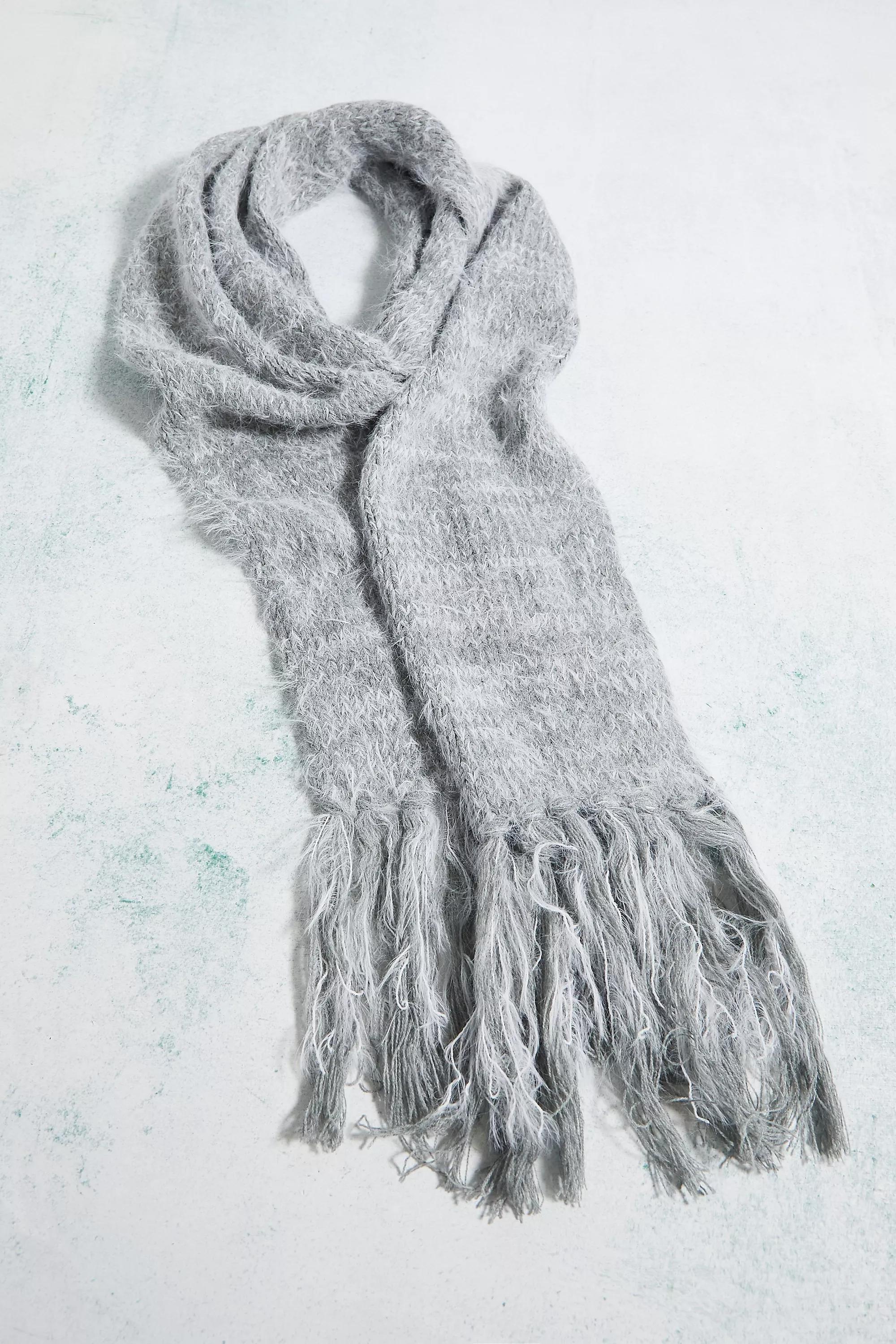 Grey Fluffy Knit Scarf, , large image number 4