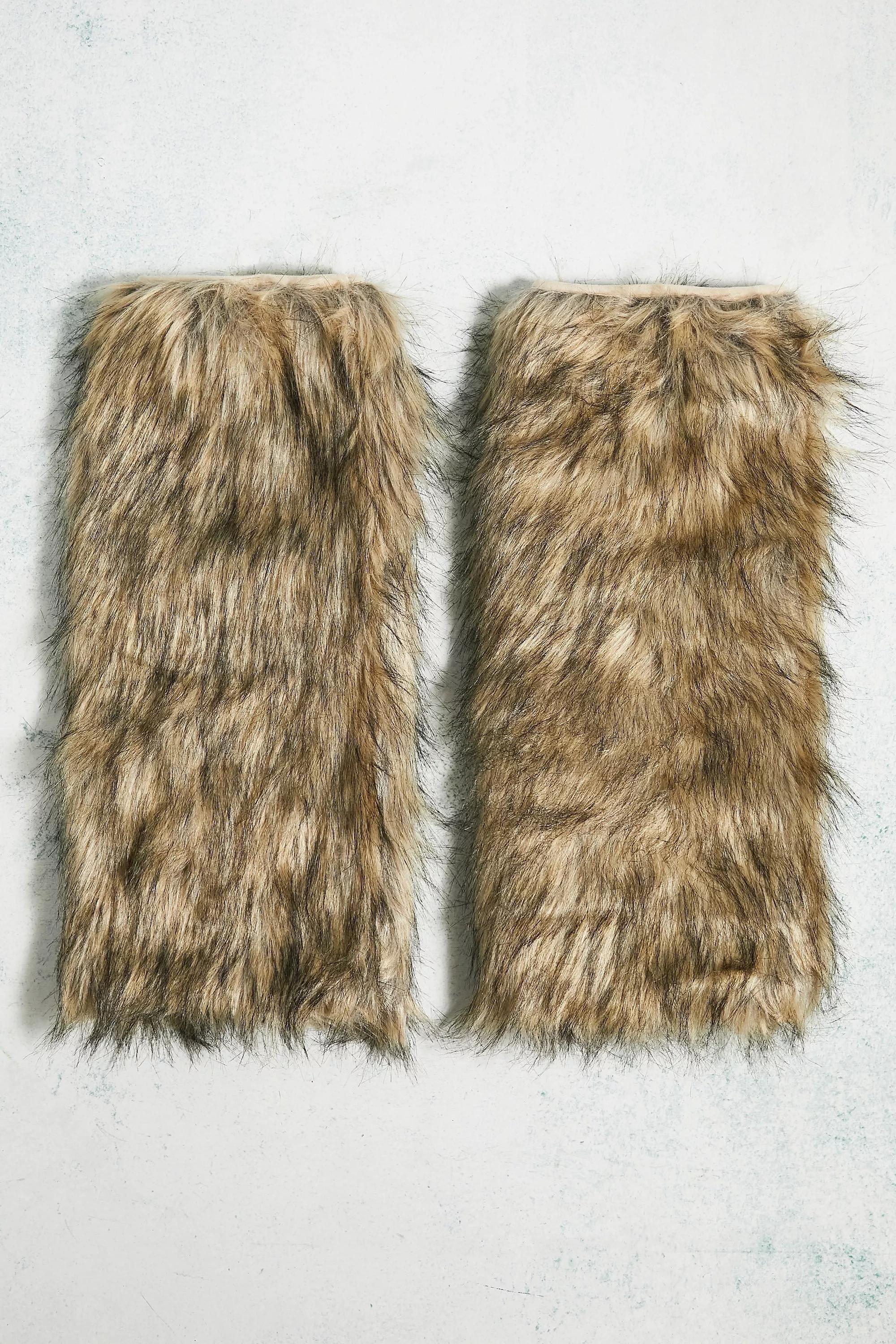 Brown Long Faux Fur Leg Warmers, , large image number 2