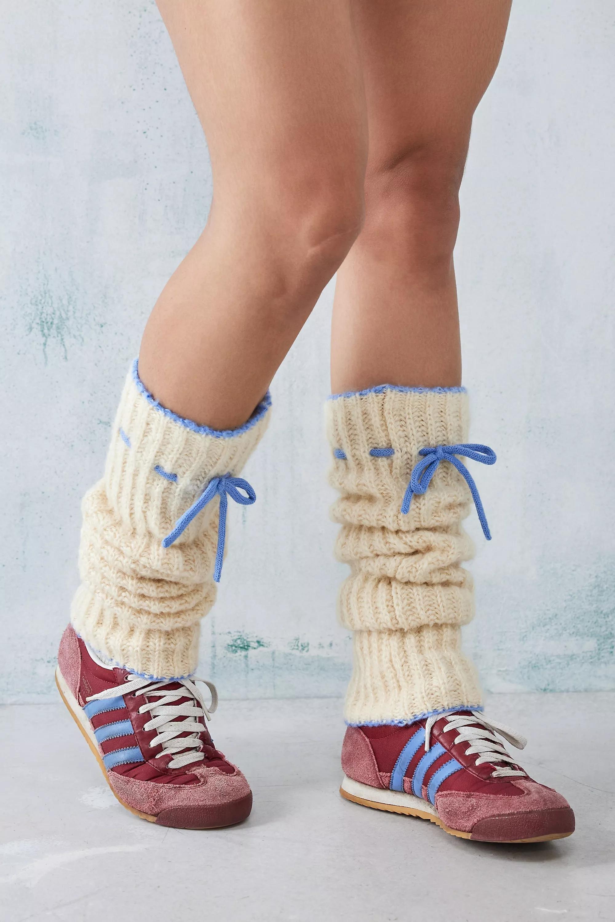 Cream Out From Under Contrast Knit Ribbon Leg Warmers, , large image number 0