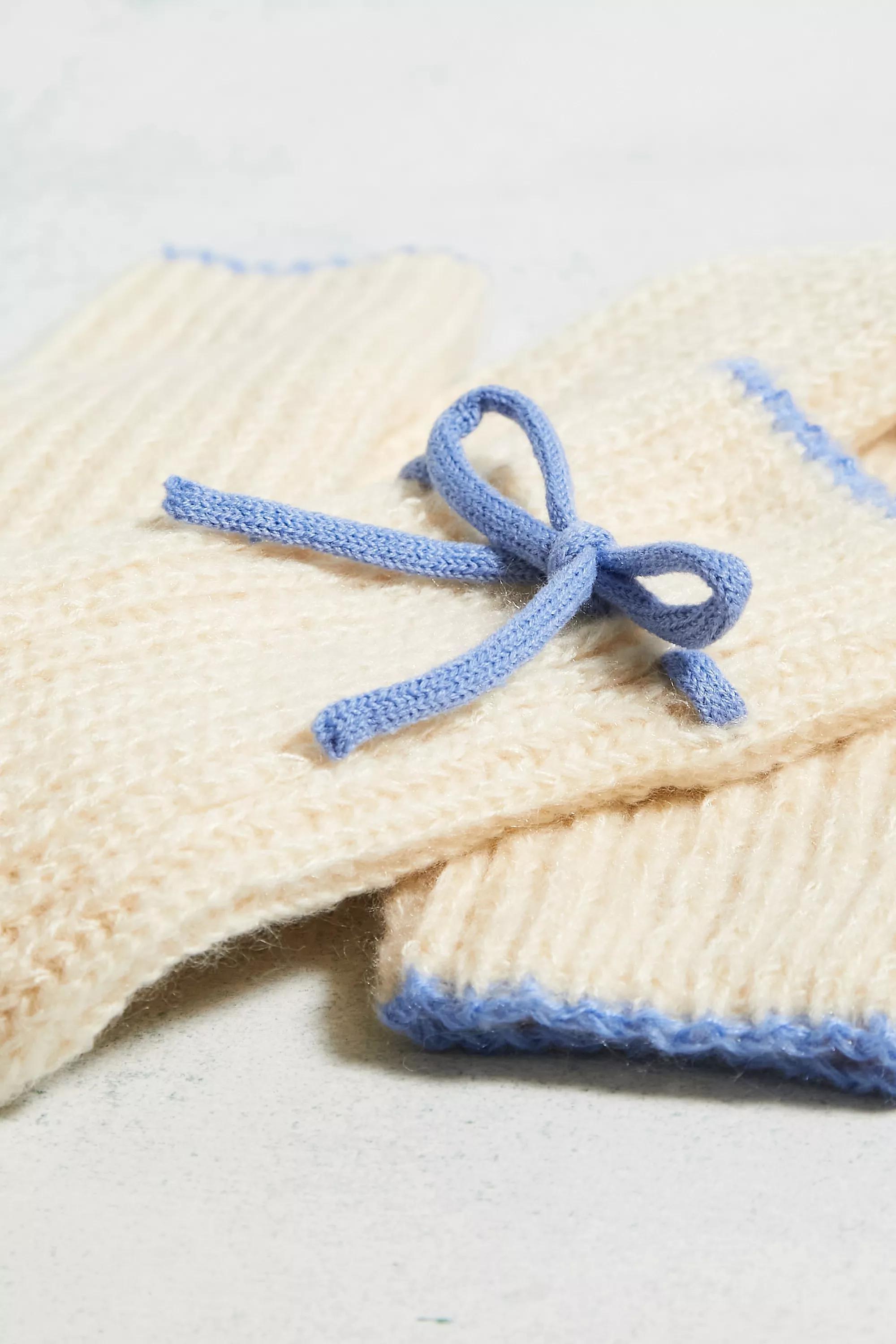Cream Out From Under Contrast Knit Ribbon Leg Warmers, , large image number 2