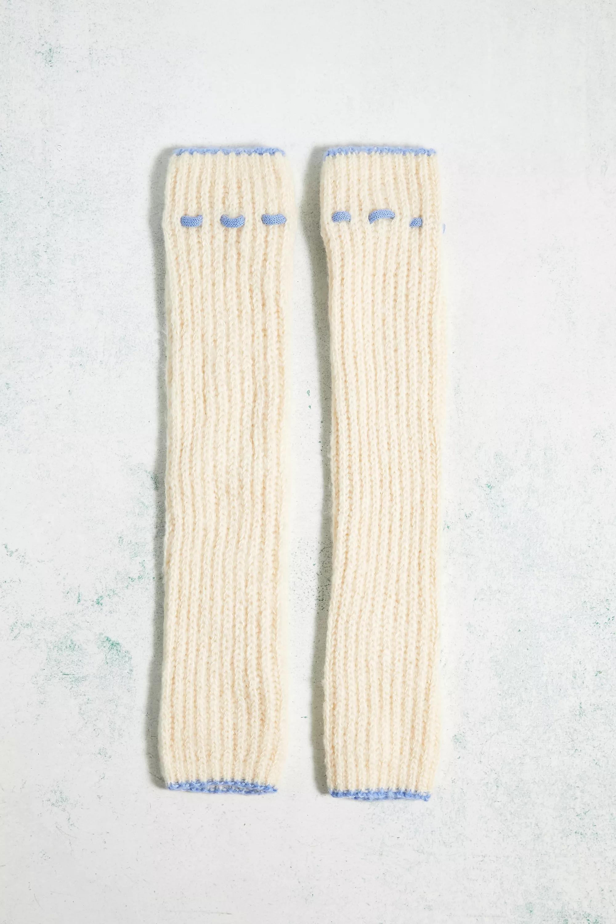 Cream Out From Under Contrast Knit Ribbon Leg Warmers, , large image number 3