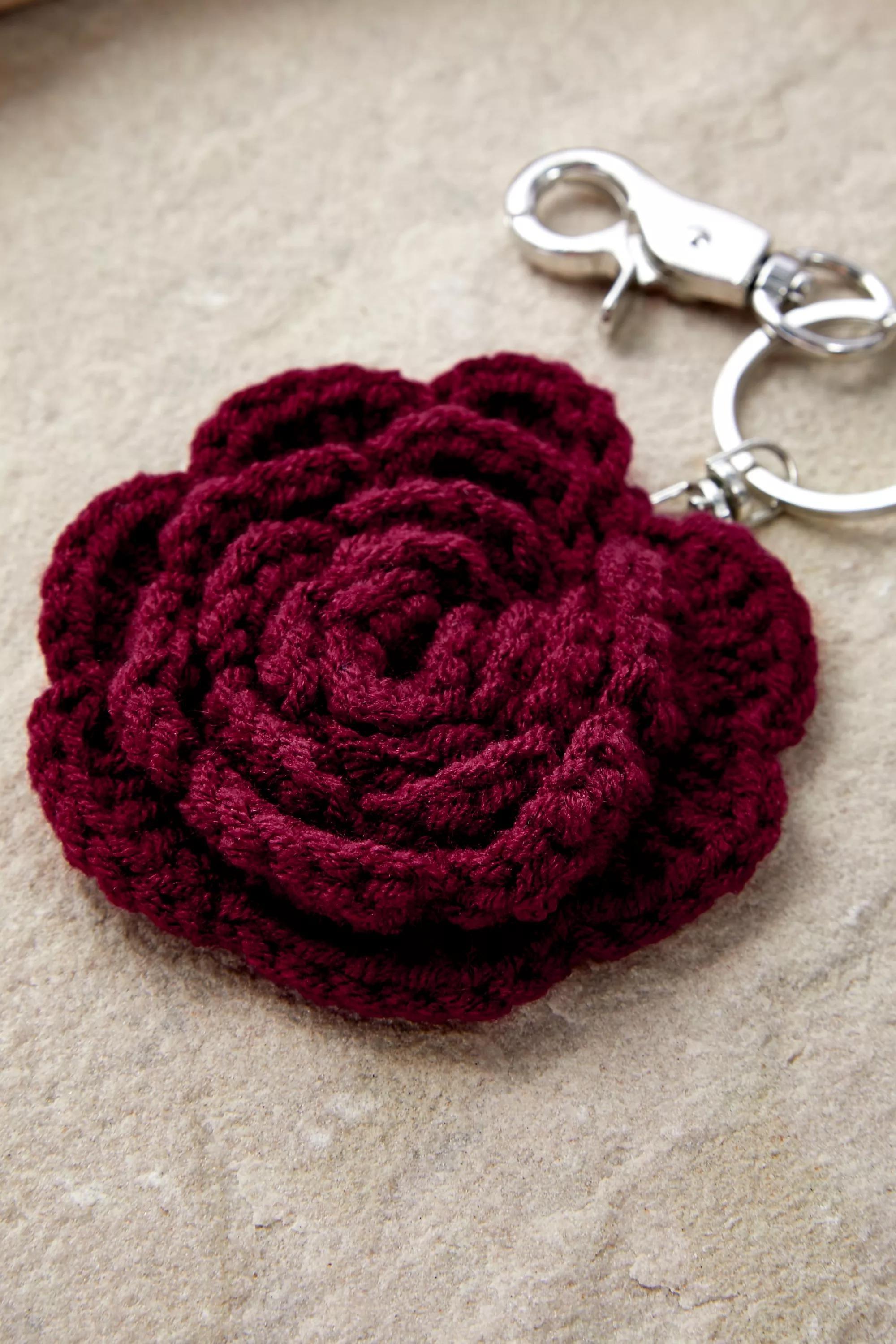 Red Macrame Rose Keyring, , large image number 0