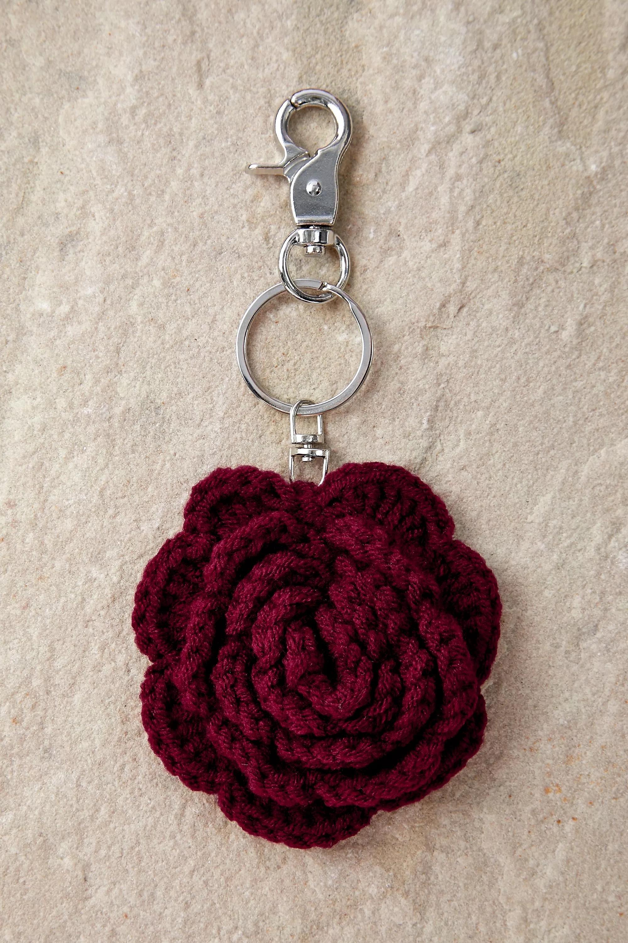 Red Macrame Rose Keyring, , large image number 1