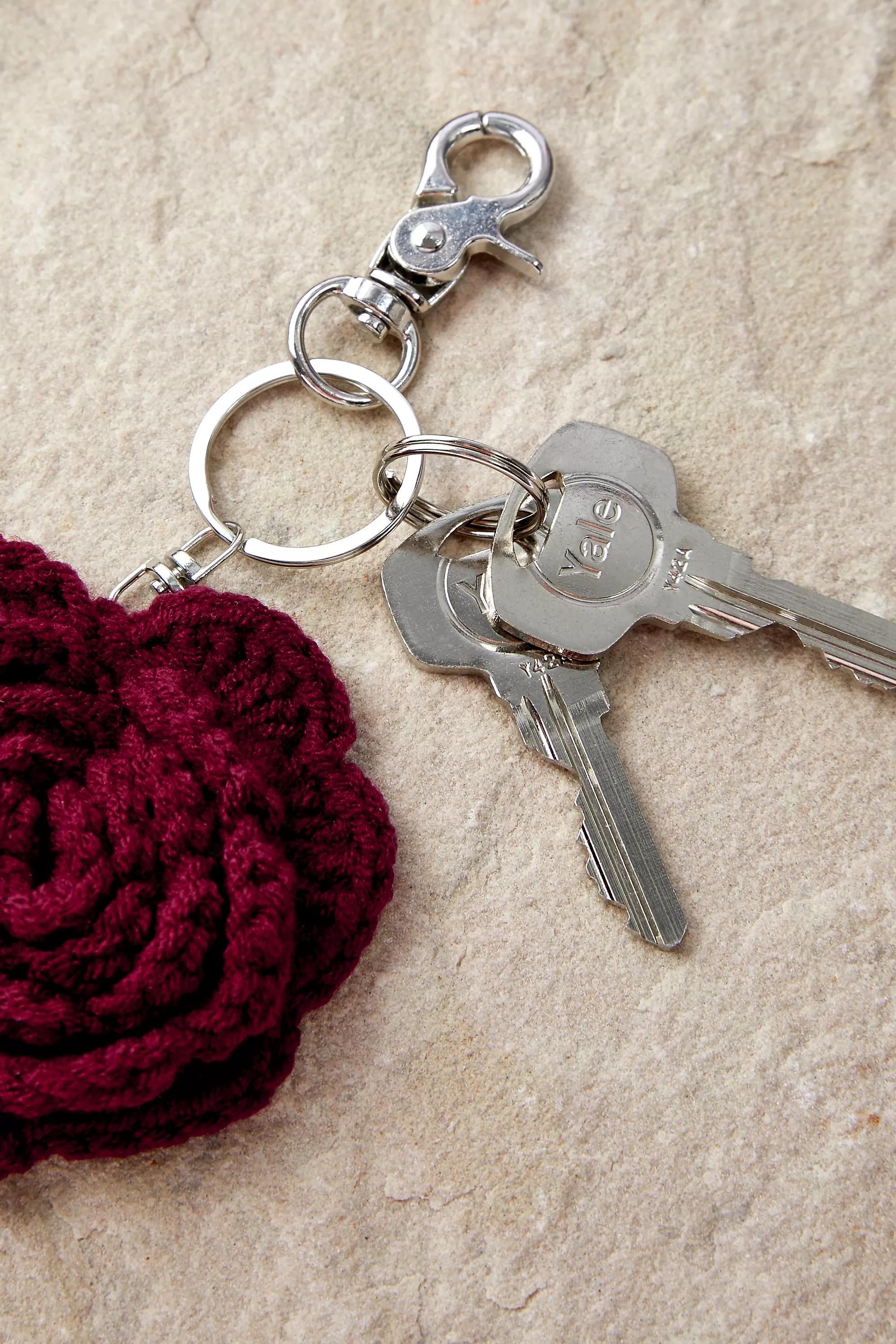 Red Macrame Rose Keyring, , large image number 2