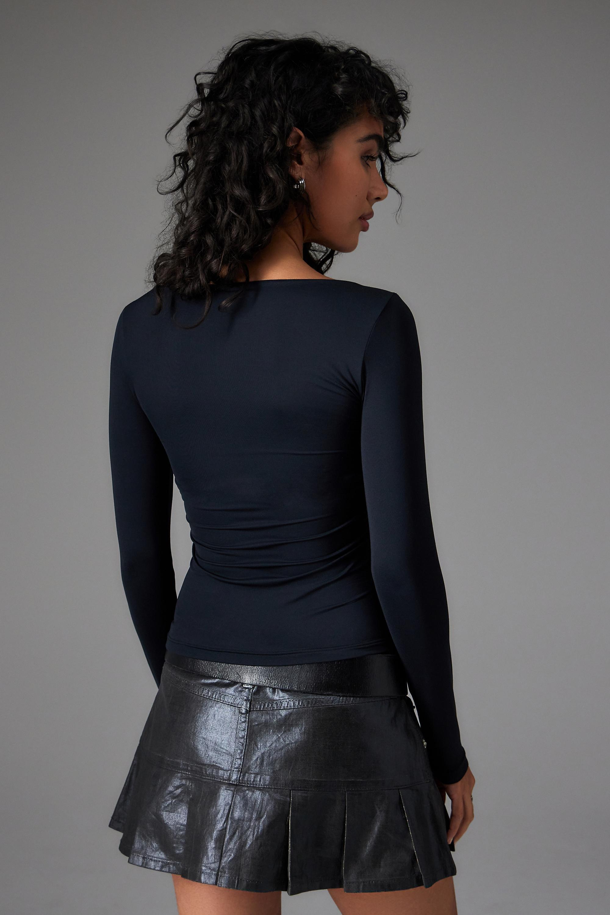 Black Mia Slinky Slash Neck Long Sleeve T-Shirt, , large image number 3