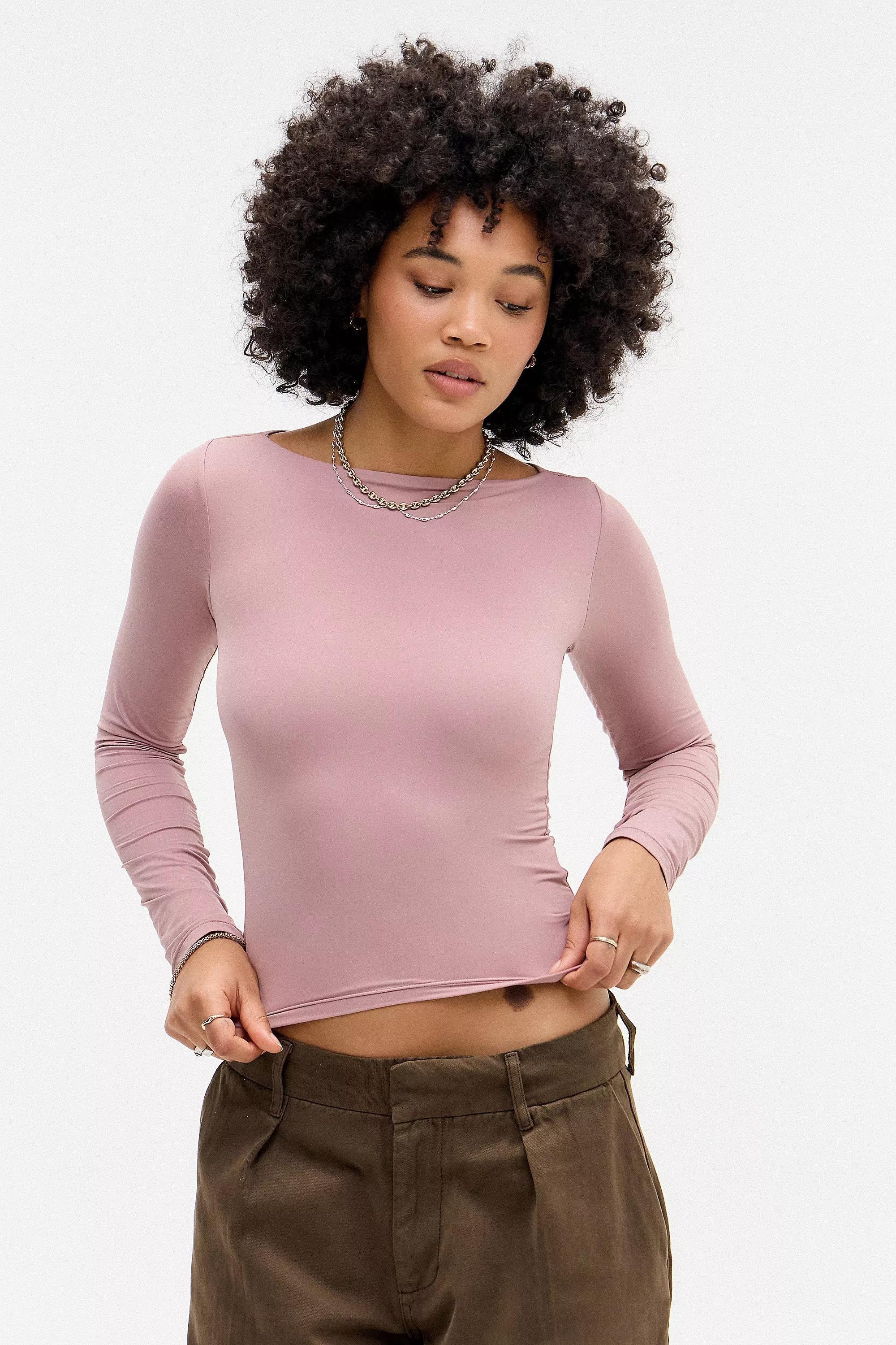 Pink Uo Slash Neck Long Sleeve T-Shirt, , large image number 0