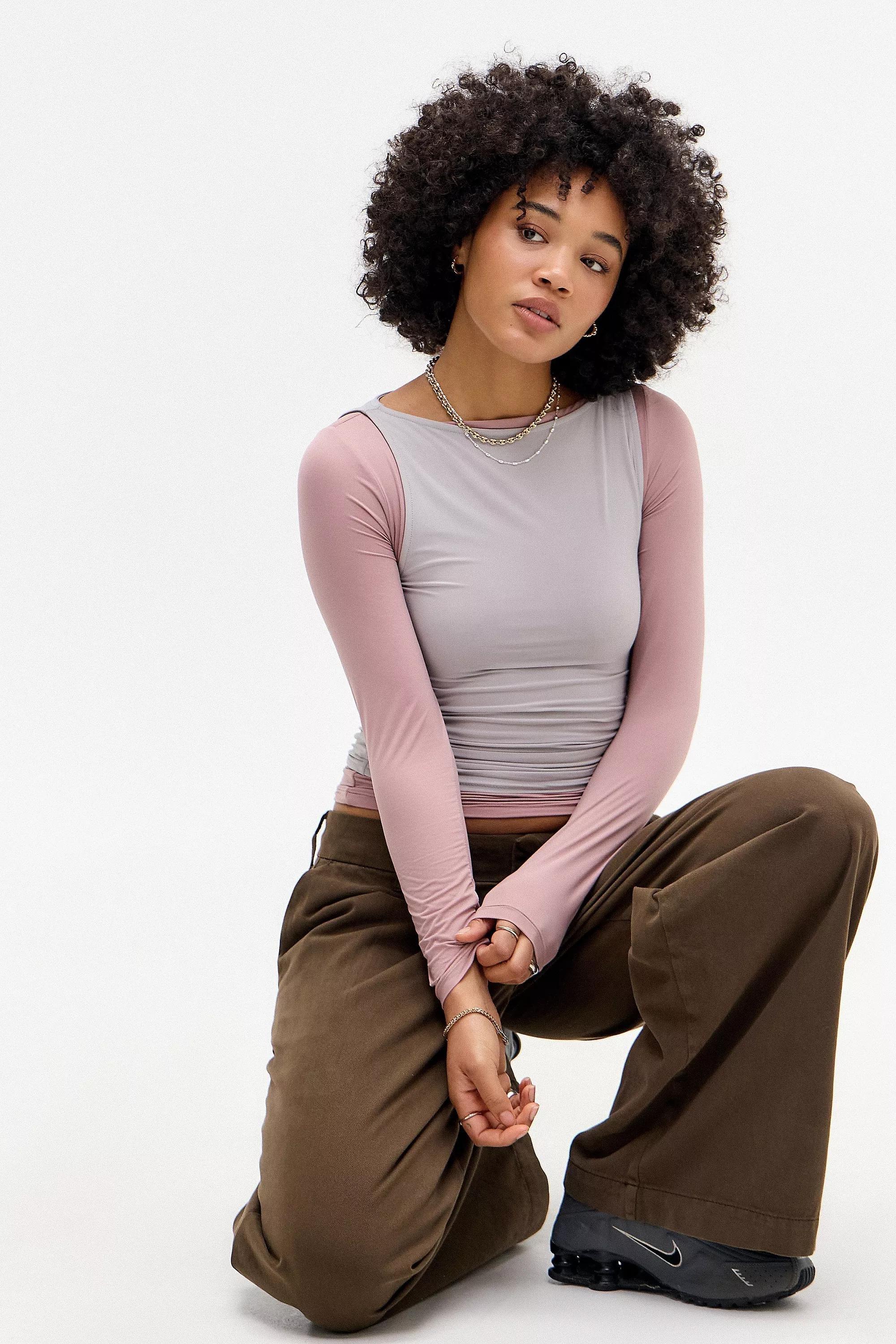 Pink Uo Slash Neck Long Sleeve T-Shirt, , large image number 2