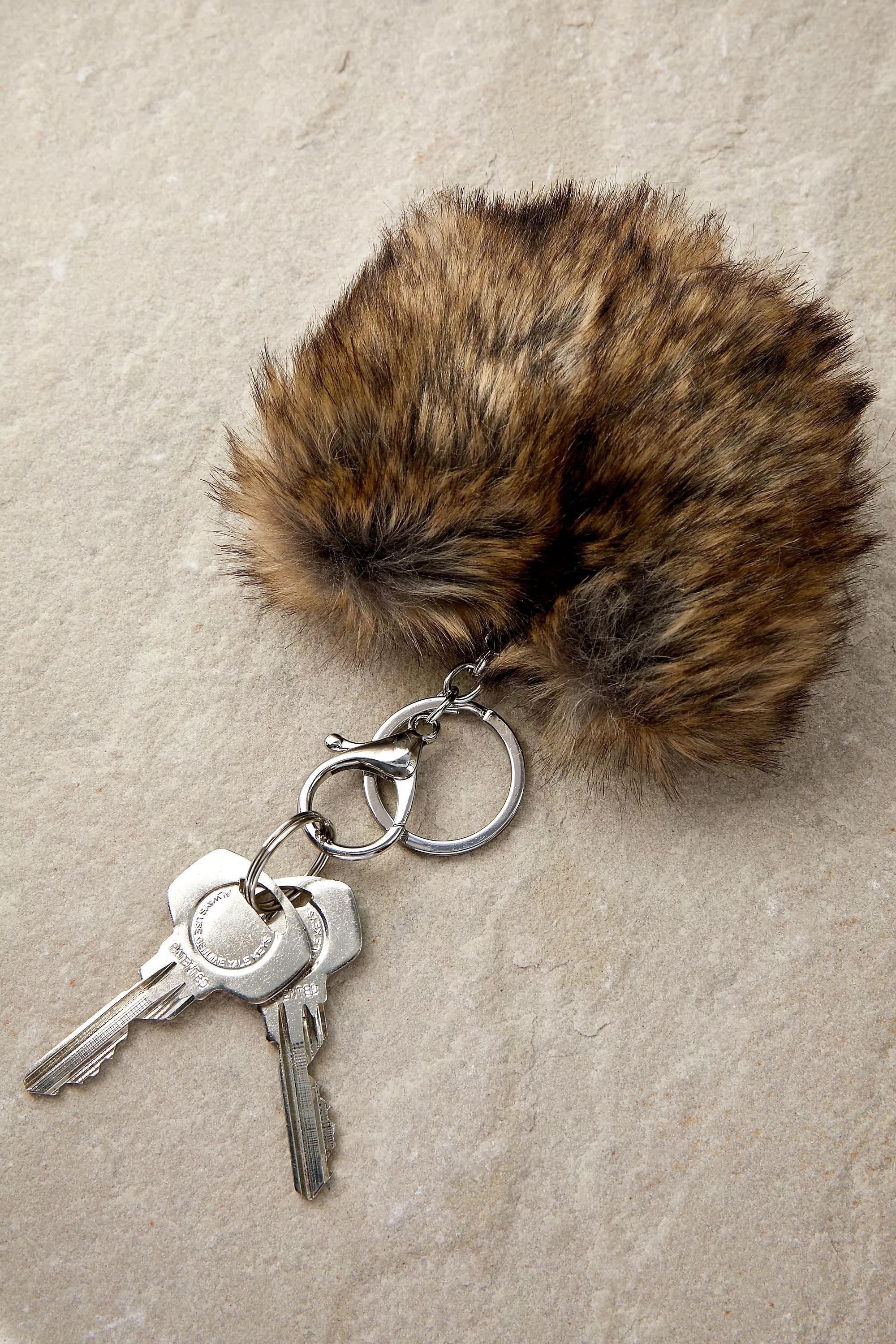 Brown Fluffy Heart Keyring, , large image number 0