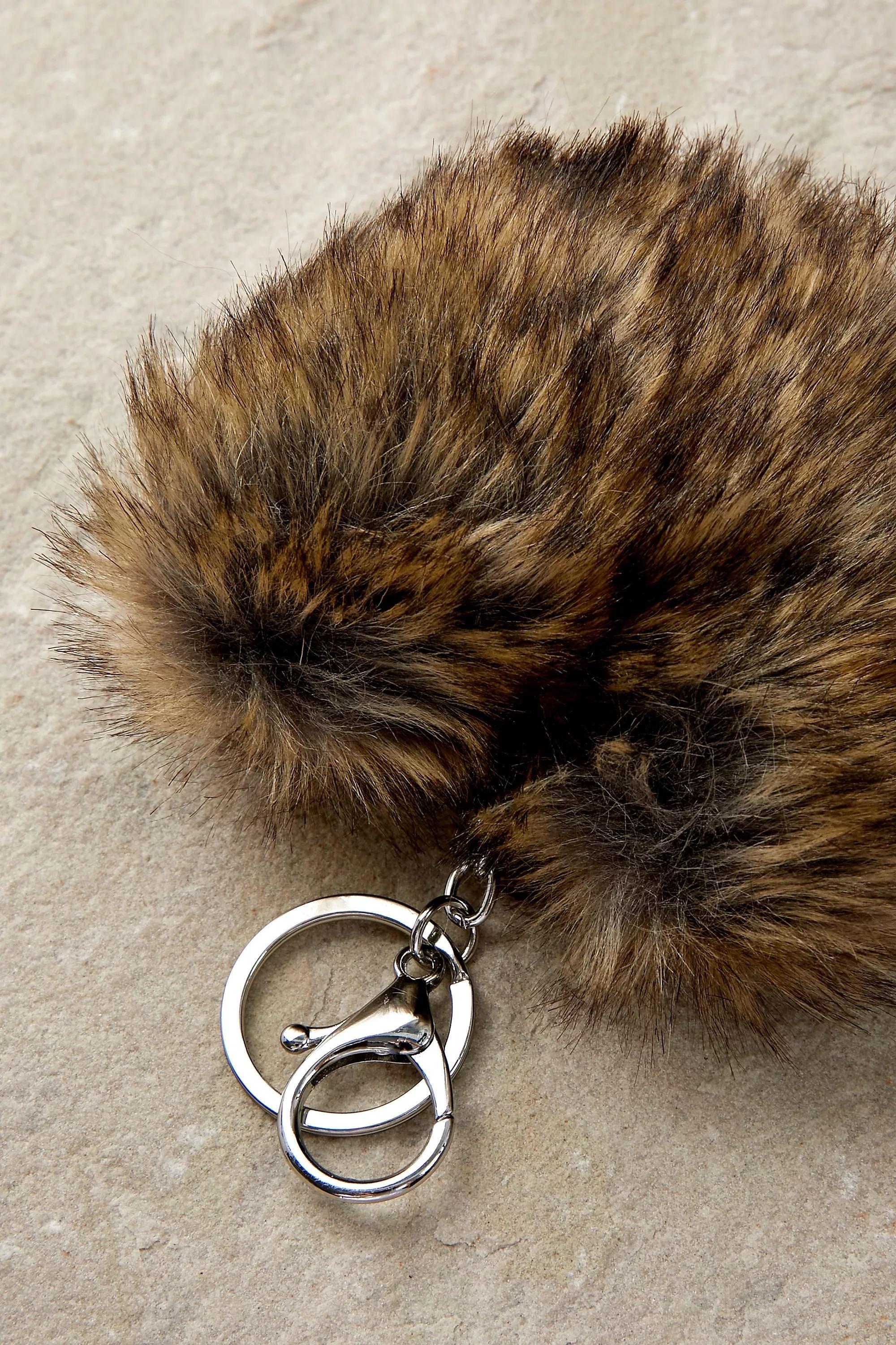 Brown Fluffy Heart Keyring, , large image number 2
