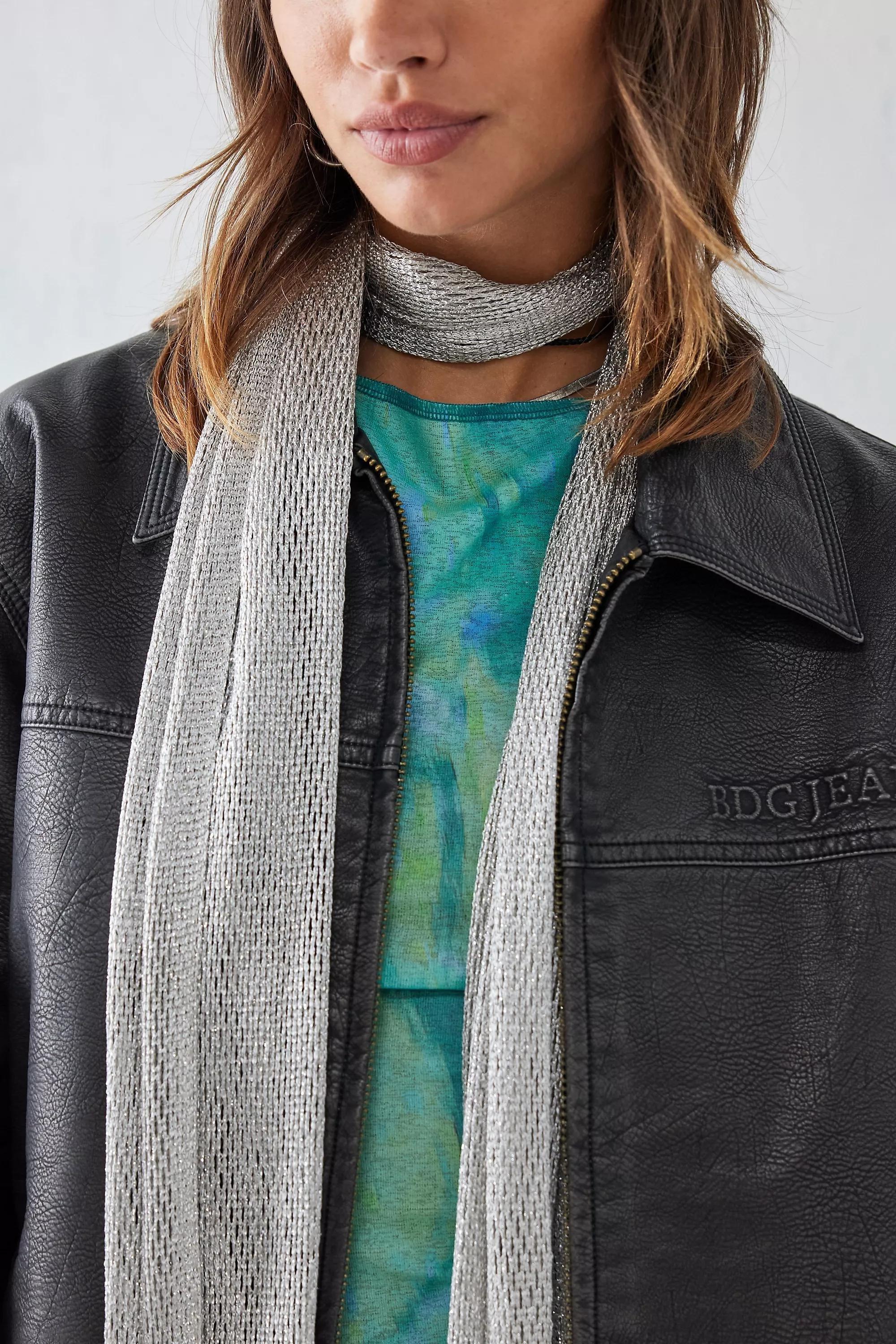 SLVR UO Y2K Sparkle Skinny Knit Scarf, , large image number 1