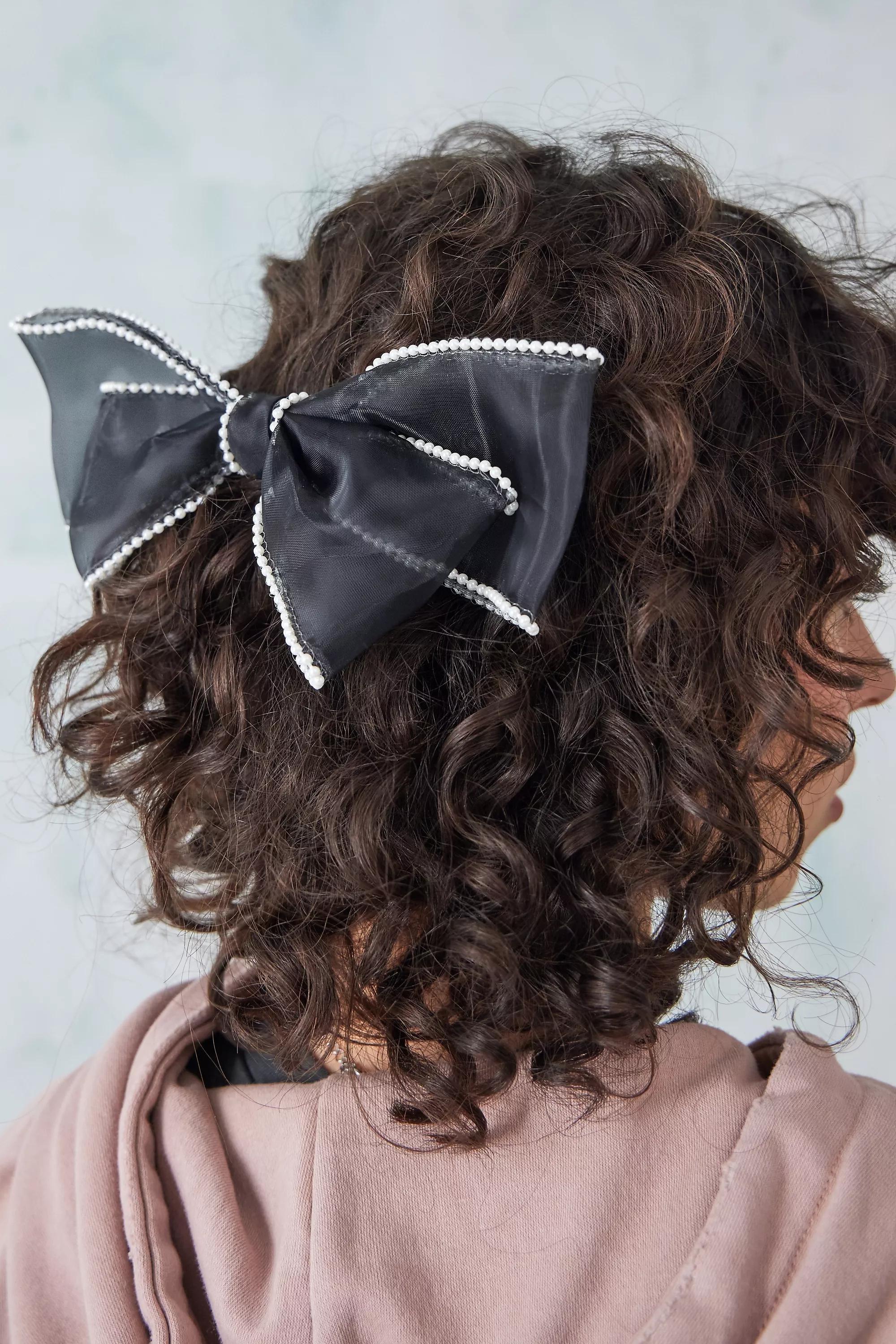 Black Pearl Edged Bow Hair Clip, , large image number 0