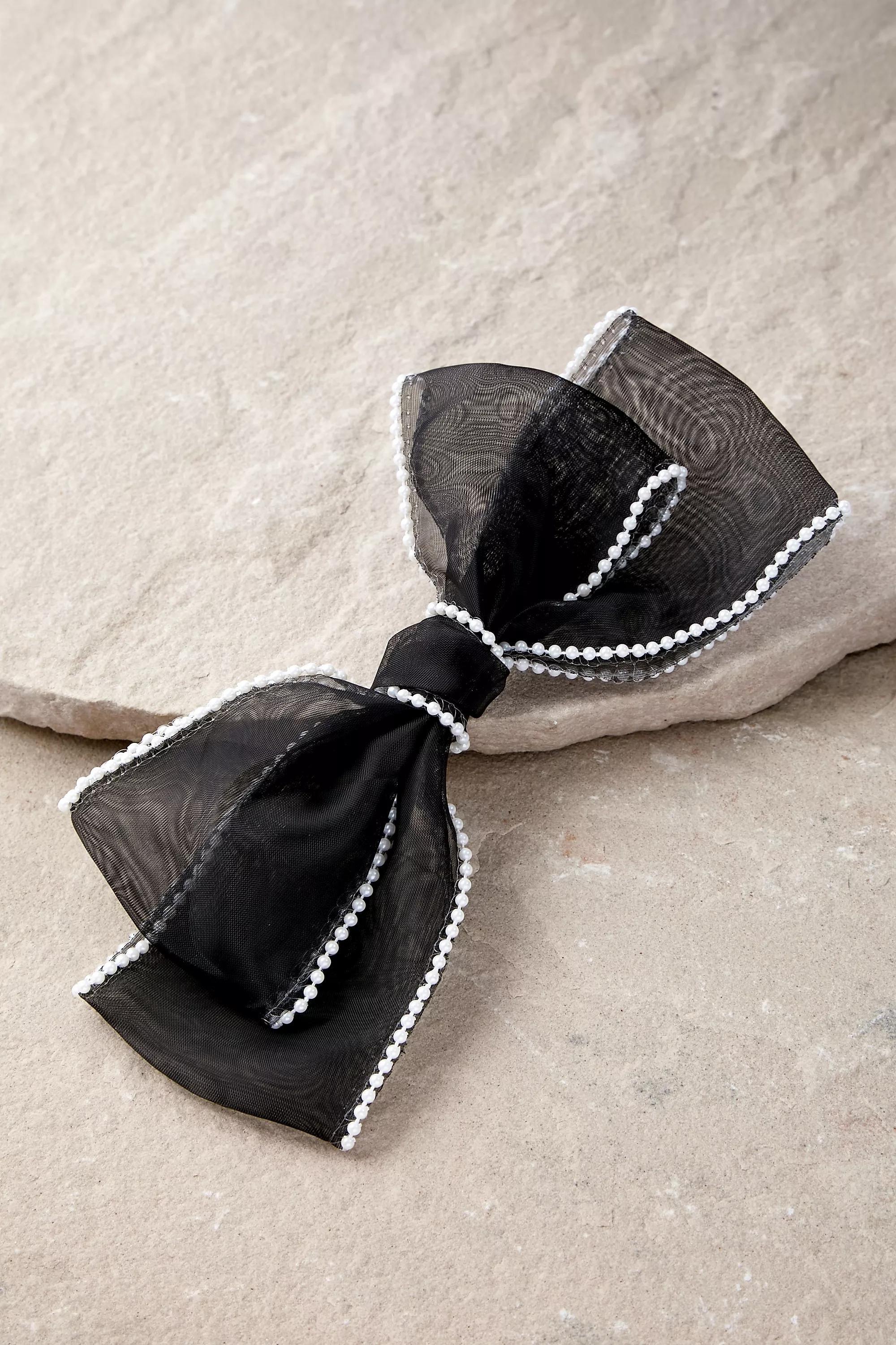 Black Pearl Edged Bow Hair Clip, , large image number 1