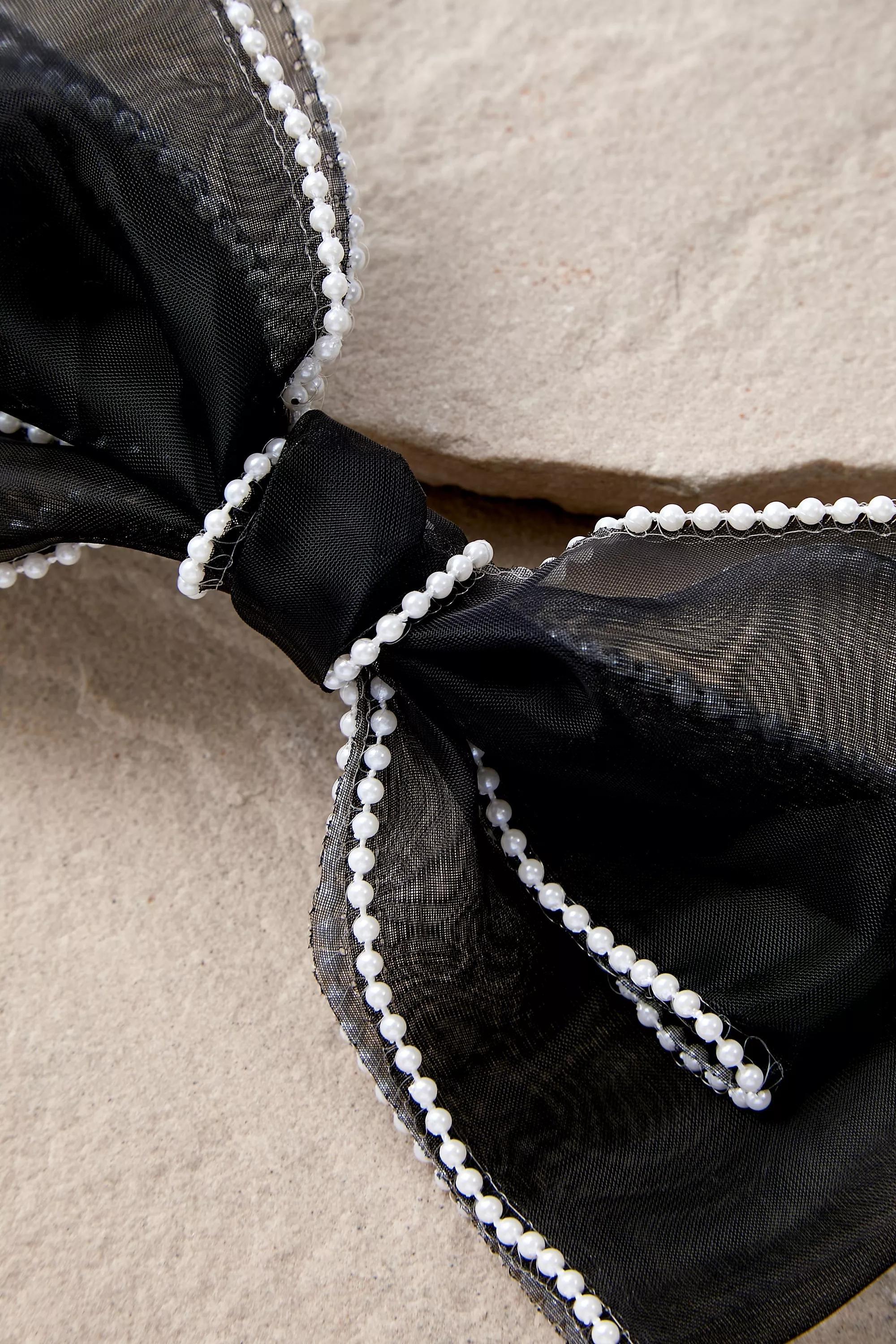 Black Pearl Edged Bow Hair Clip, , large image number 2