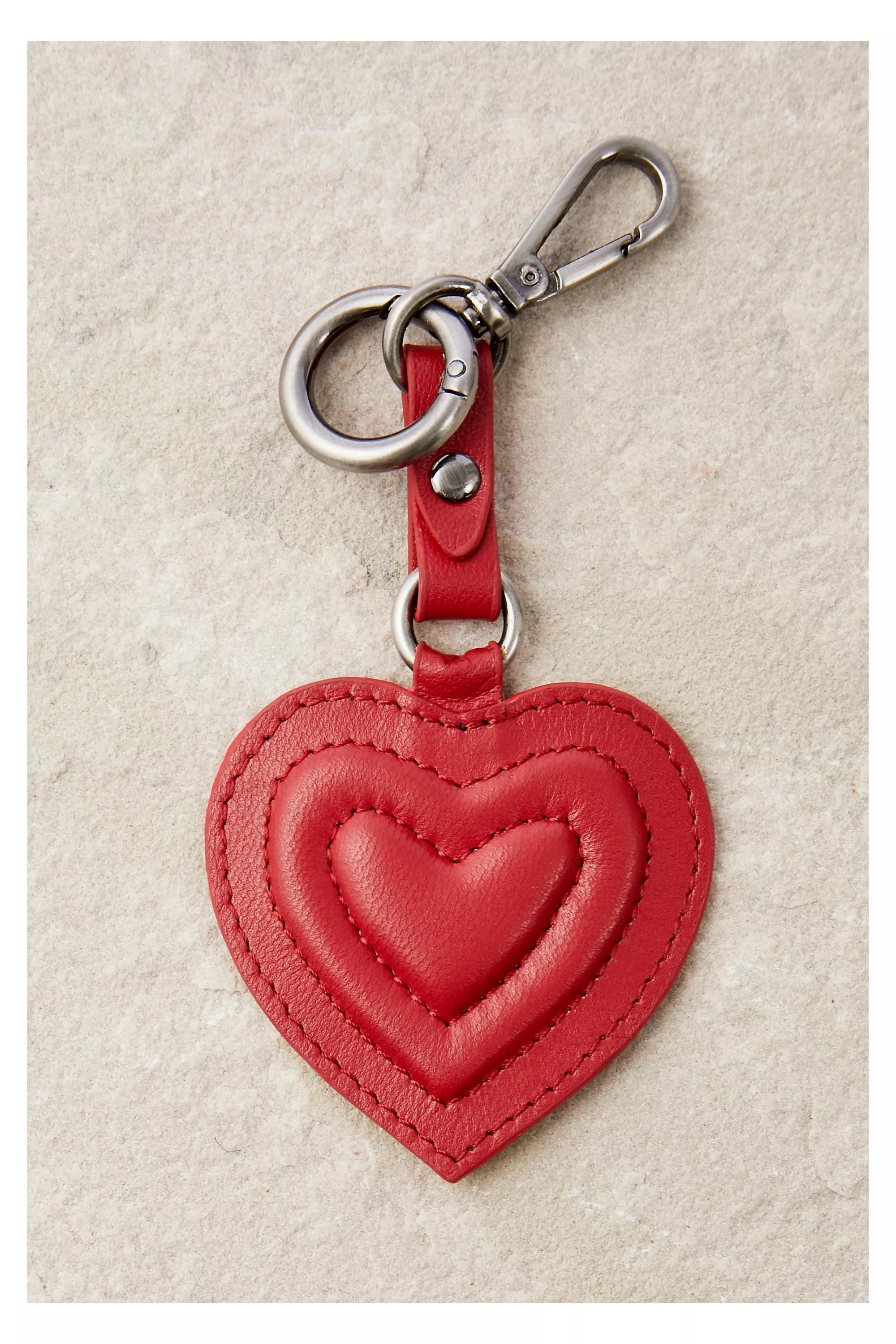 Red Leather Heart Keyring, , large image number 0