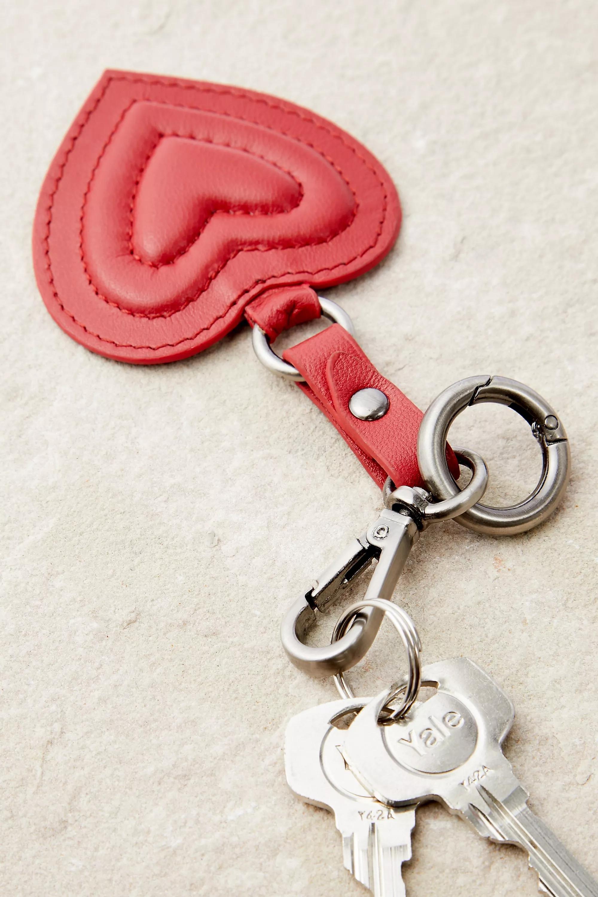 Red Leather Heart Keyring, , large image number 1
