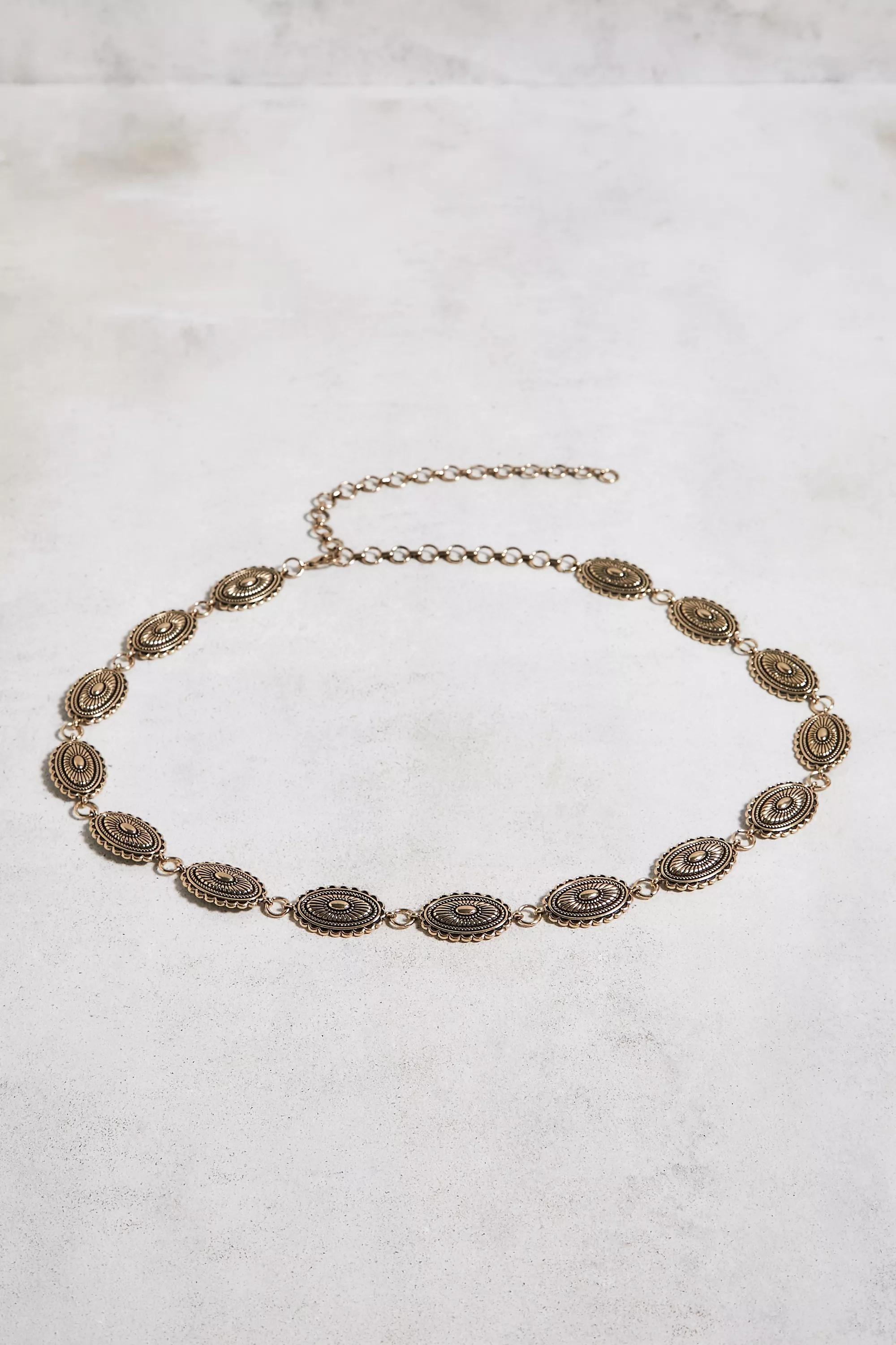 Gold Western Concho Chain Belt, GOLD, large image number 3