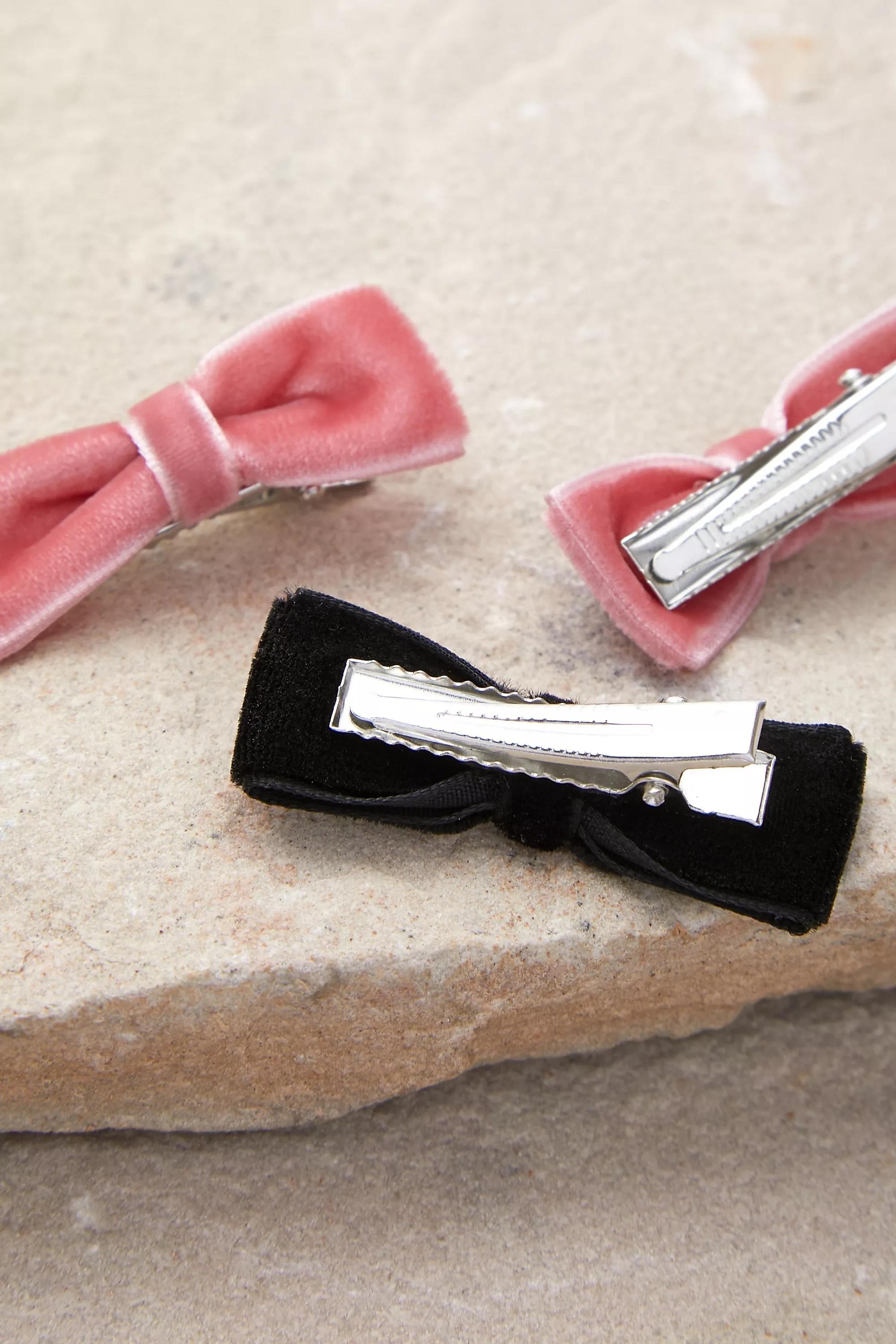 Black Mini Velvet Hair Clips 4-Pack, , large image number 2