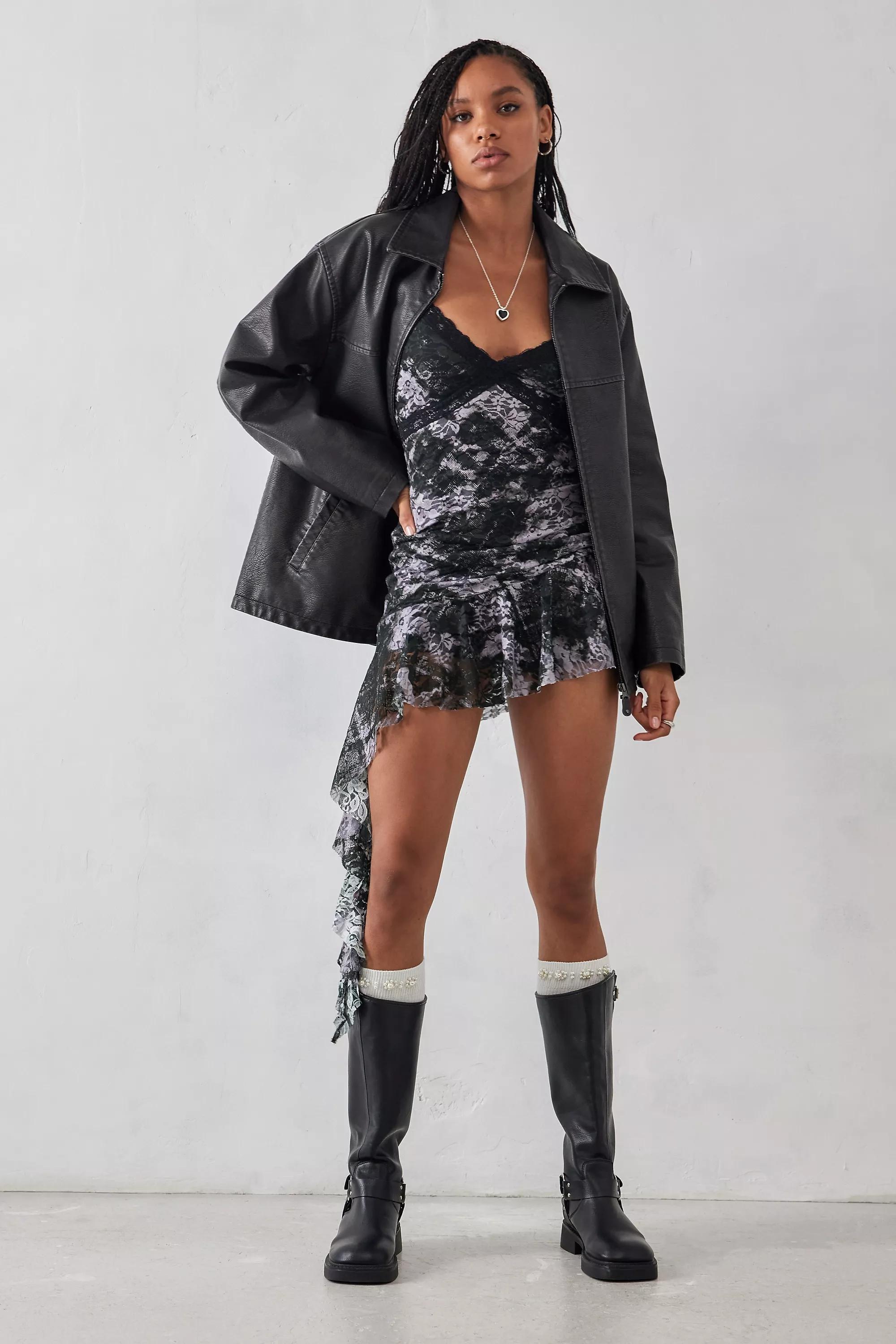 Urban Outfitters - Black Lace Insert Asymmetrical Playsuit