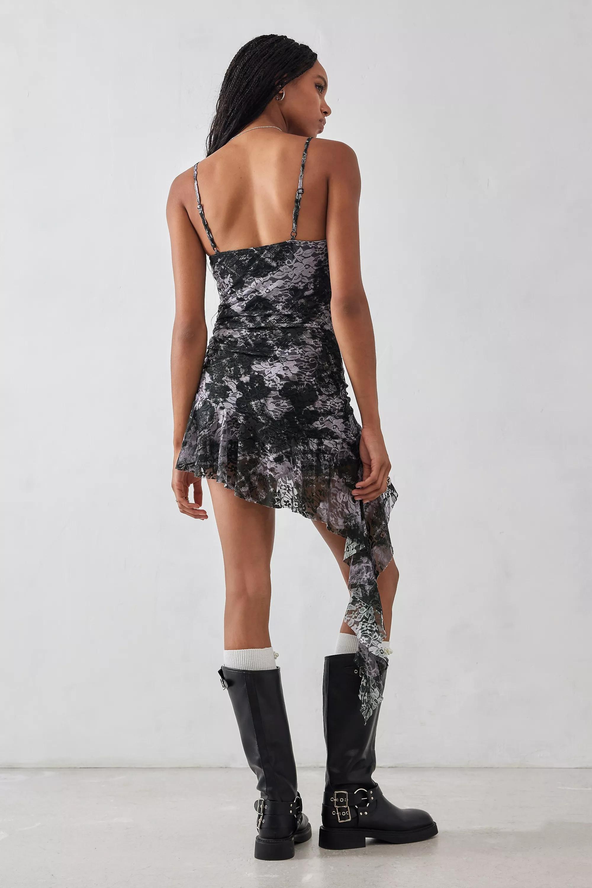 Urban Outfitters - Black Lace Insert Asymmetrical Playsuit